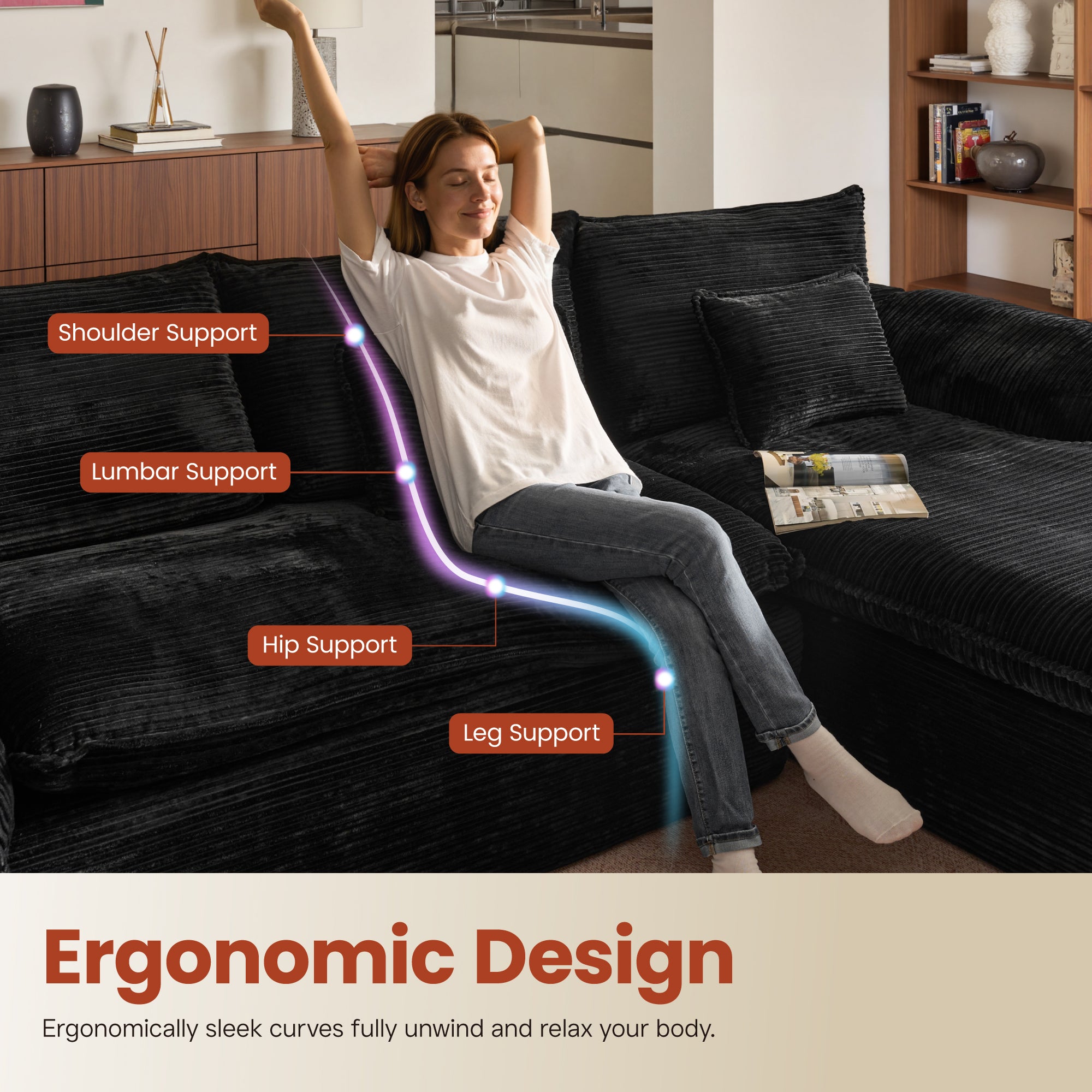 OVIOS 105" Modular Sectional Sofa with Chaise,Deep Seat Cloud Couch, Modern L-Shape