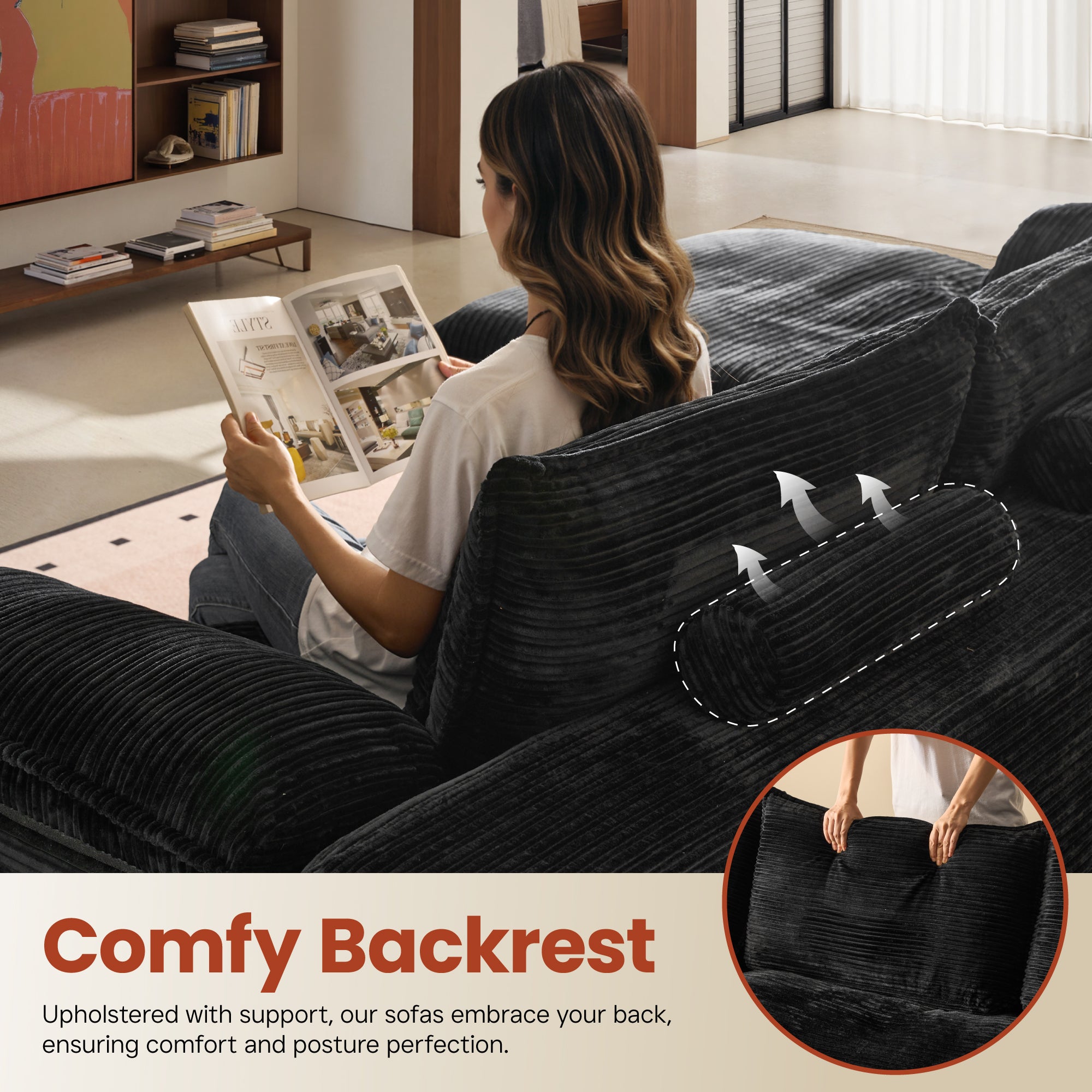 OVIOS 105" Modular Sectional Sofa with Chaise,Deep Seat Cloud Couch, Modern L-Shape