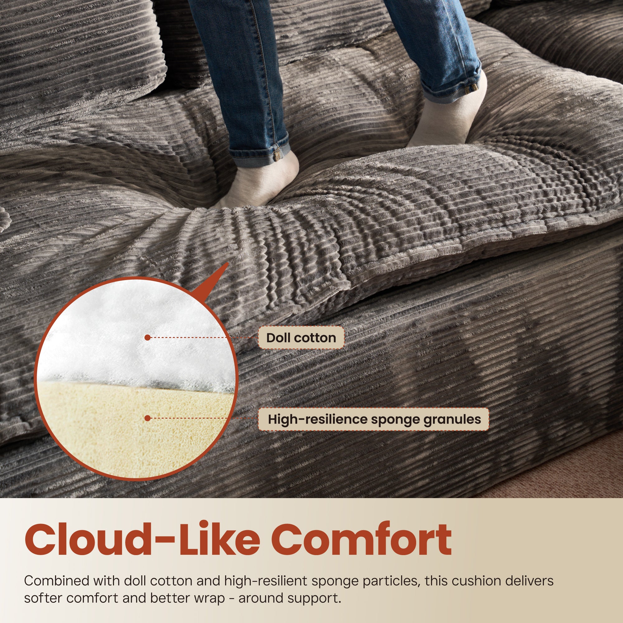 OVIOS 105" Modular Sectional Sofa with Chaise,Deep Seat Cloud Couch, Modern L-Shape