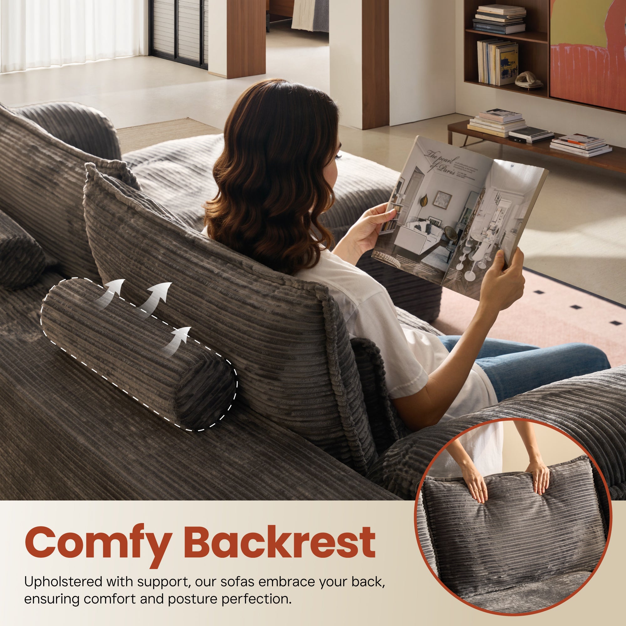 OVIOS 105" Modular Sectional Sofa with Chaise,Deep Seat Cloud Couch, Modern L-Shape