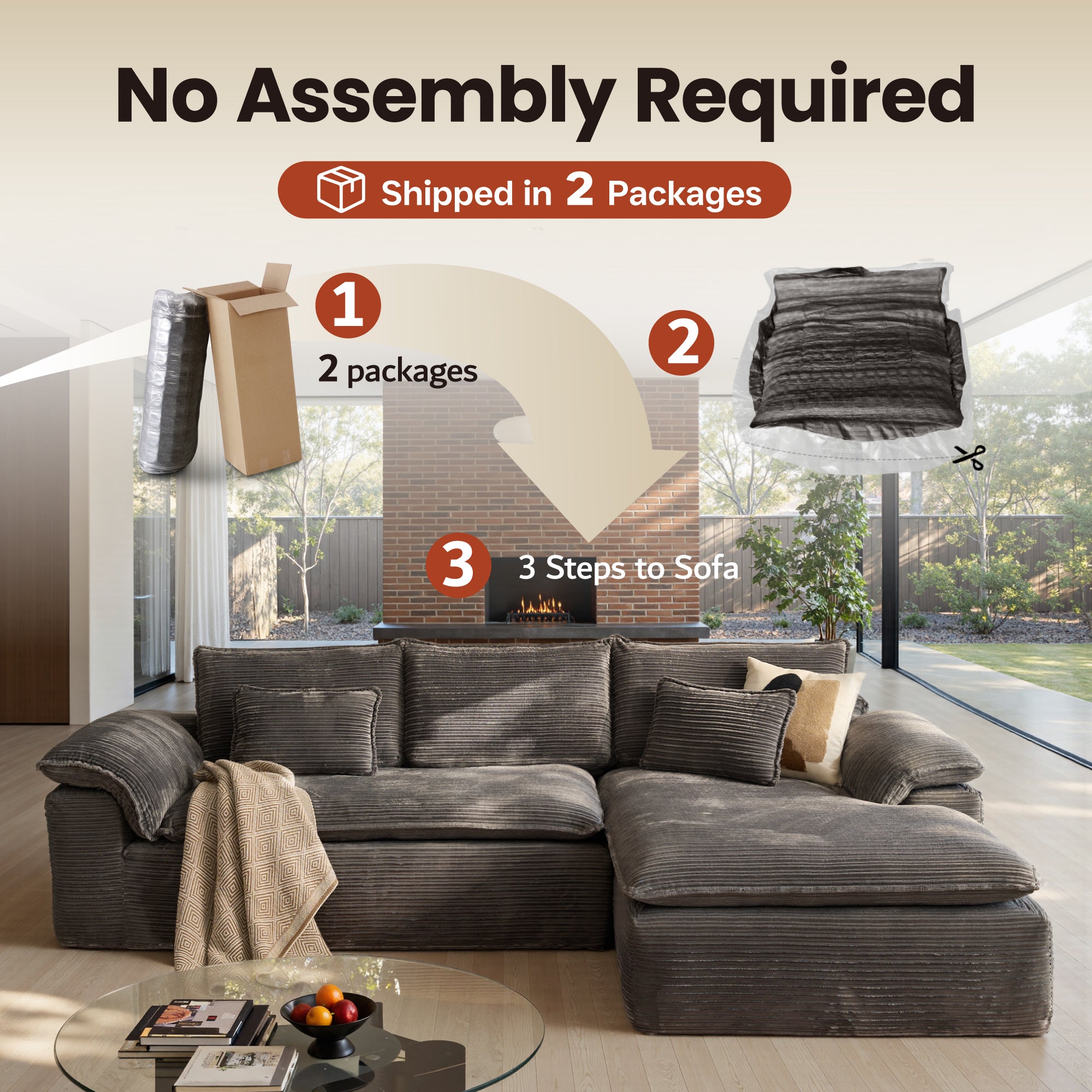 OVIOS 105" Modular Sectional Sofa with Chaise,Deep Seat Cloud Couch, Modern L-Shape