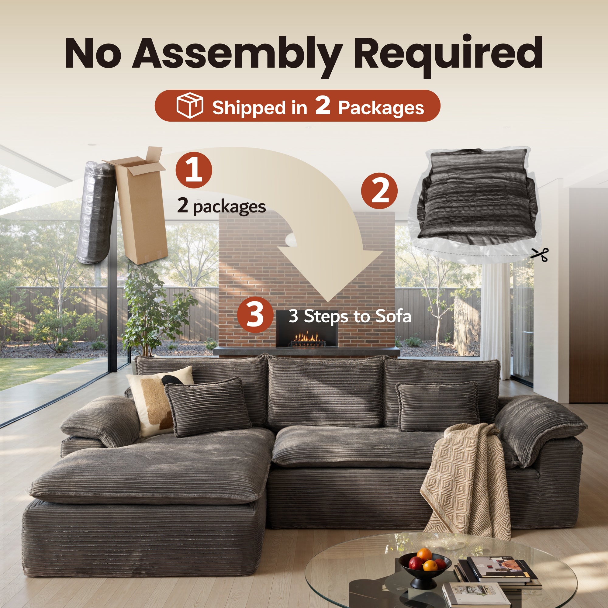 OVIOS 105" Modular Sectional Sofa with Chaise,Deep Seat Cloud Couch, Modern L-Shape