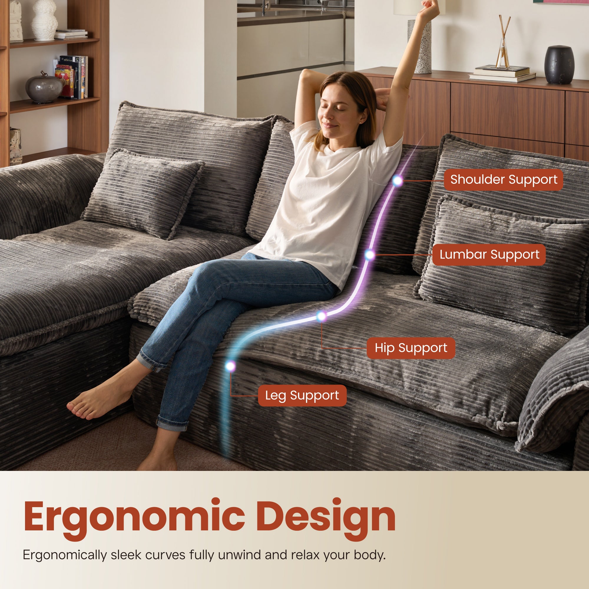 OVIOS 105" Modular Sectional Sofa with Chaise,Deep Seat Cloud Couch, Modern L-Shape