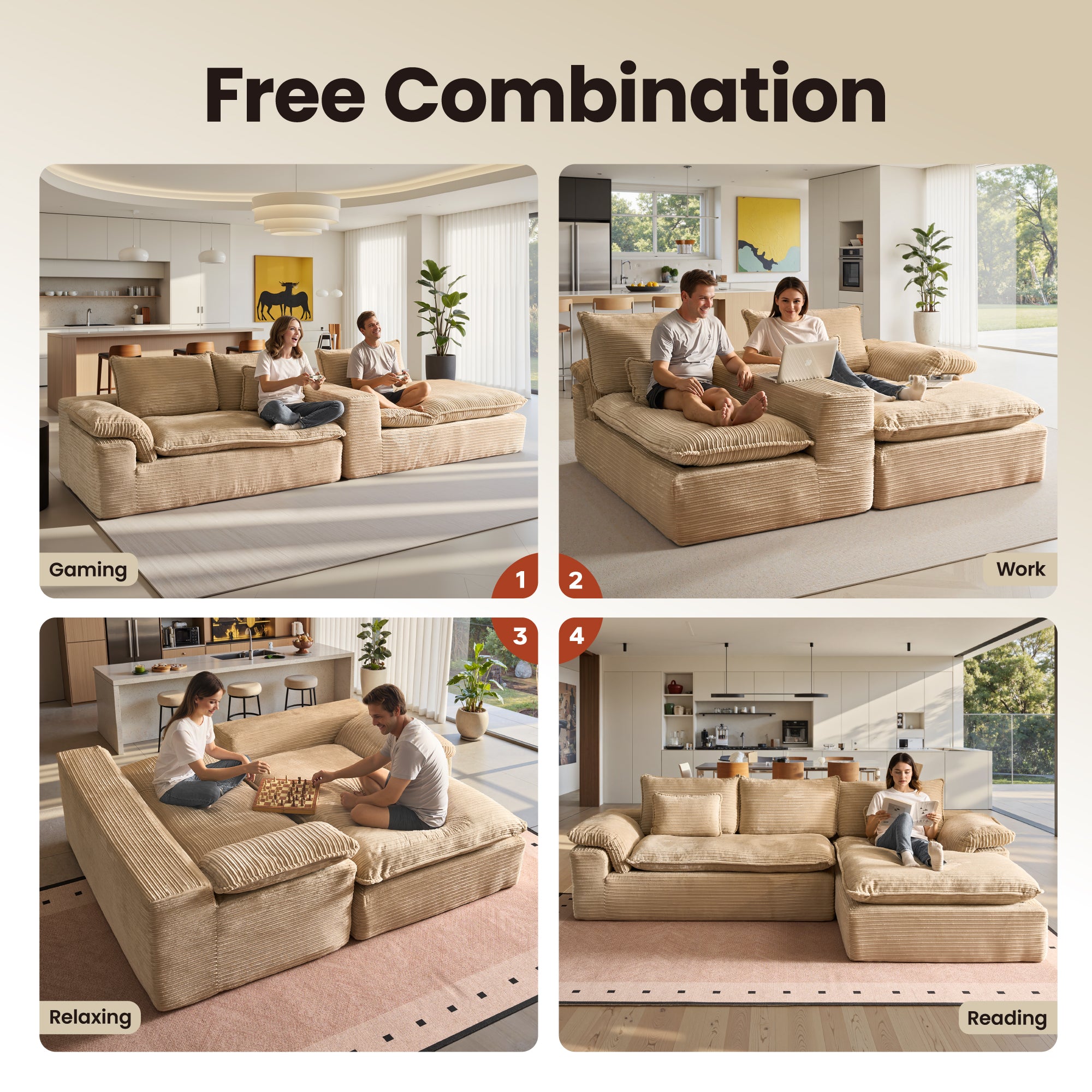 OVIOS 105" Modular Sectional Sofa with Chaise,Deep Seat Cloud Couch, Modern L-Shape