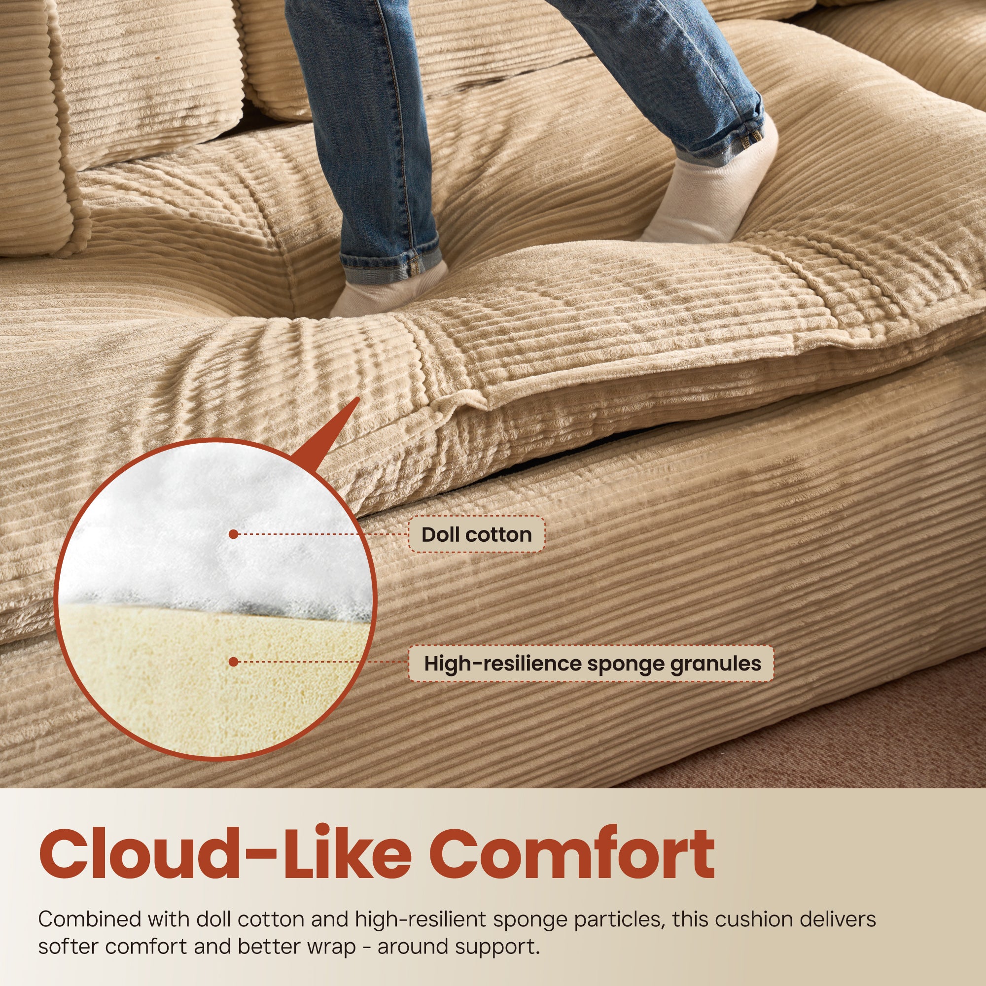 OVIOS 105" Modular Sectional Sofa with Chaise,Deep Seat Cloud Couch, Modern L-Shape