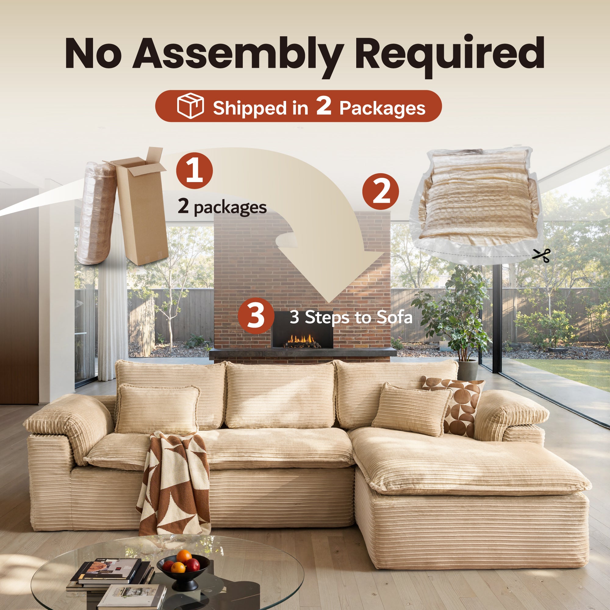 OVIOS 105" Modular Sectional Sofa with Chaise,Deep Seat Cloud Couch, Modern L-Shape