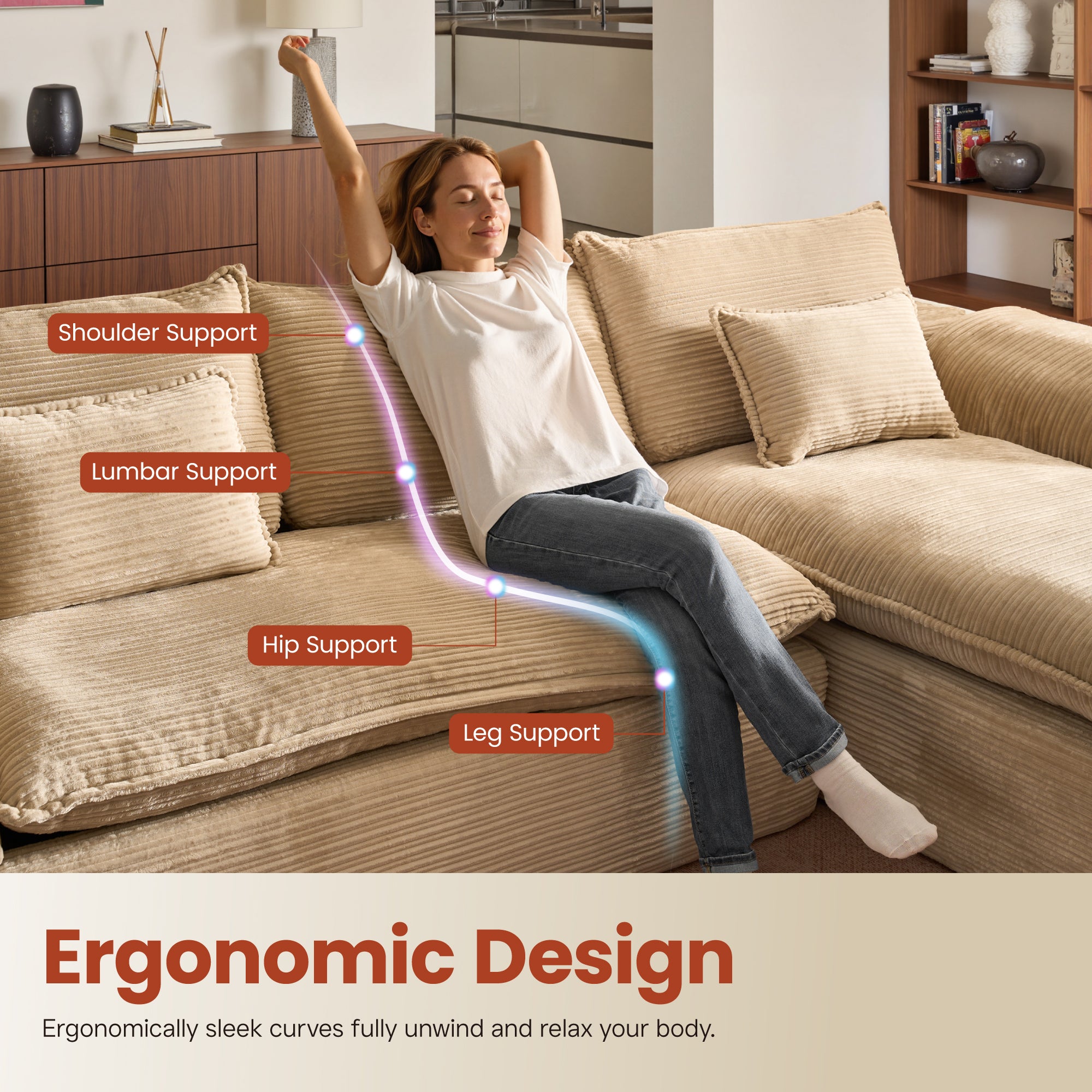 OVIOS 105" Modular Sectional Sofa with Chaise,Deep Seat Cloud Couch, Modern L-Shape