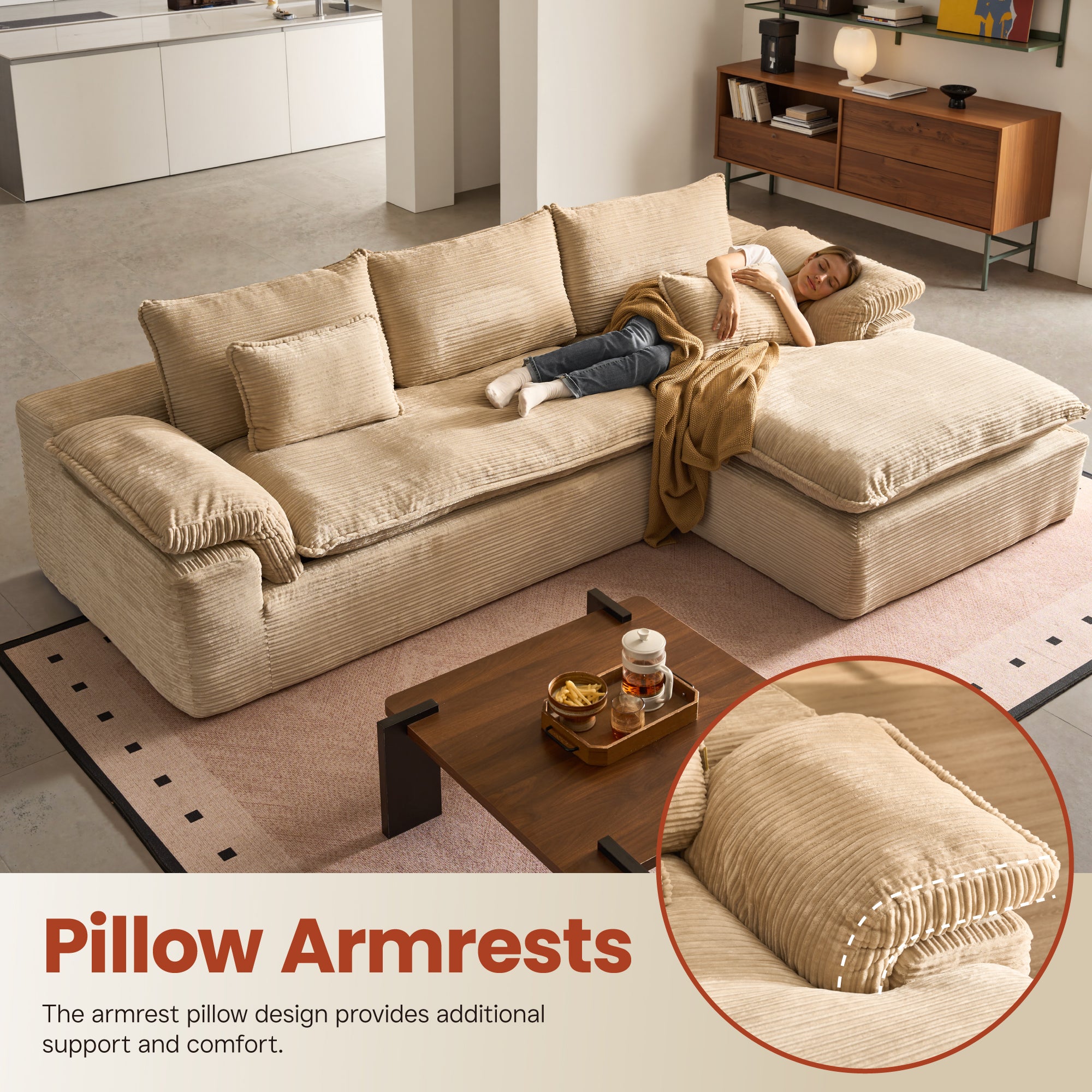 OVIOS 105" Modular Sectional Sofa with Chaise,Deep Seat Cloud Couch, Modern L-Shape