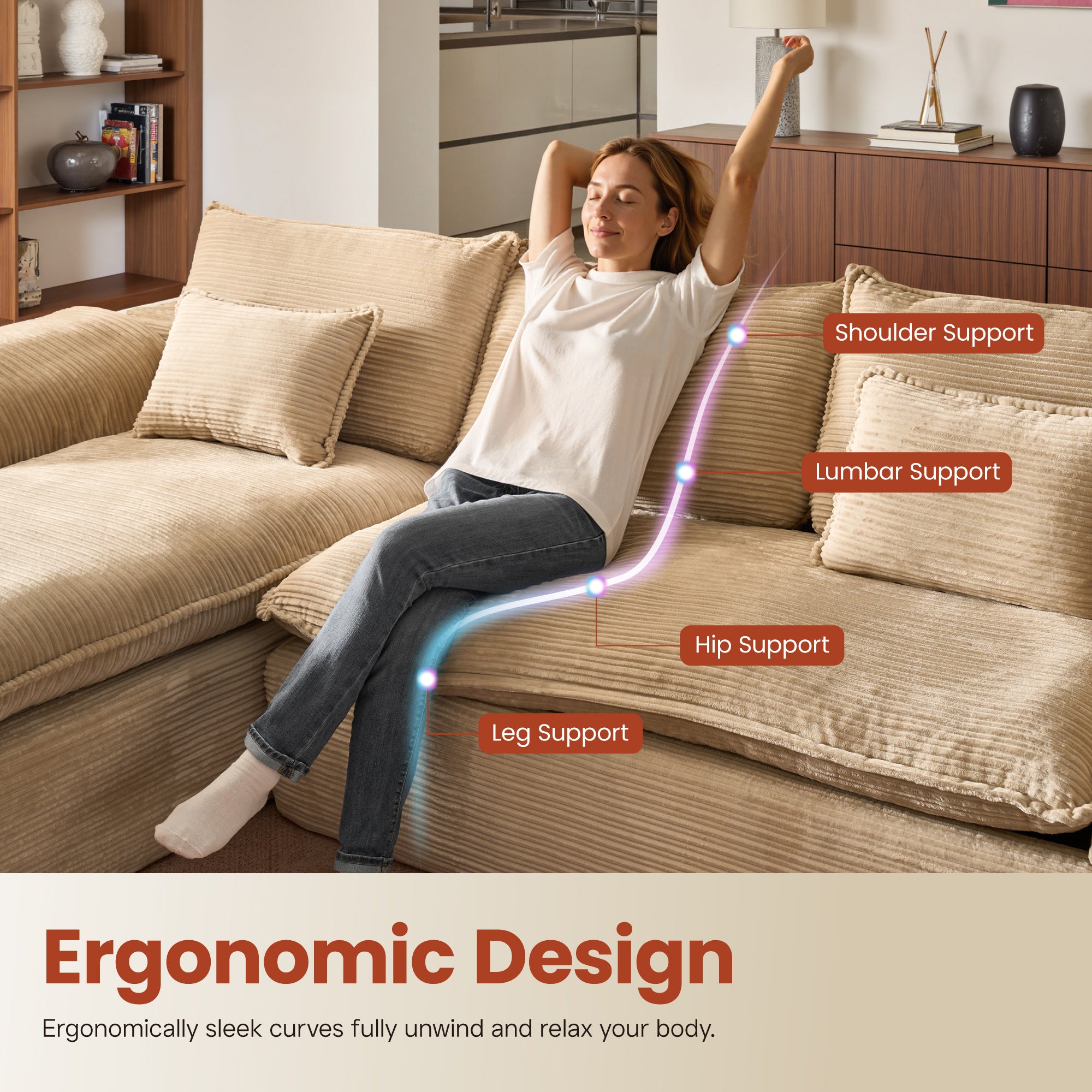 OVIOS 105" Modular Sectional Sofa with Chaise,Deep Seat Cloud Couch, Modern L-Shape