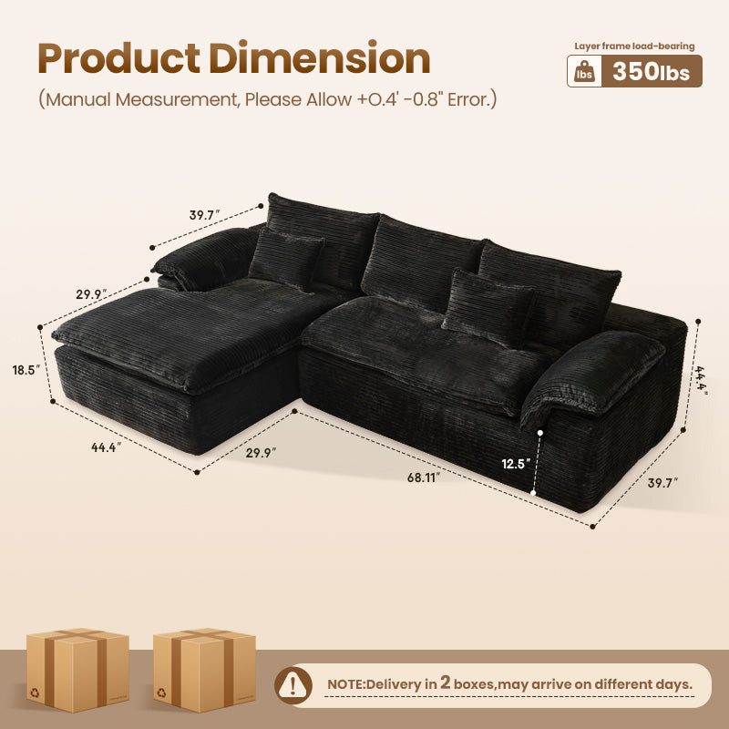 OVIOS 105" Modular Sectional Sofa with Chaise,Deep Seat Cloud Couch, Modern L-Shape