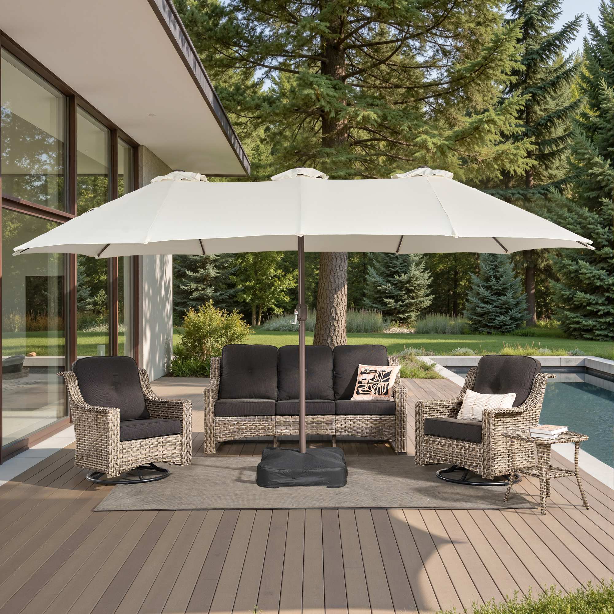 OVIOS 15FT Double-Sided Patio Market Umbrella with Base