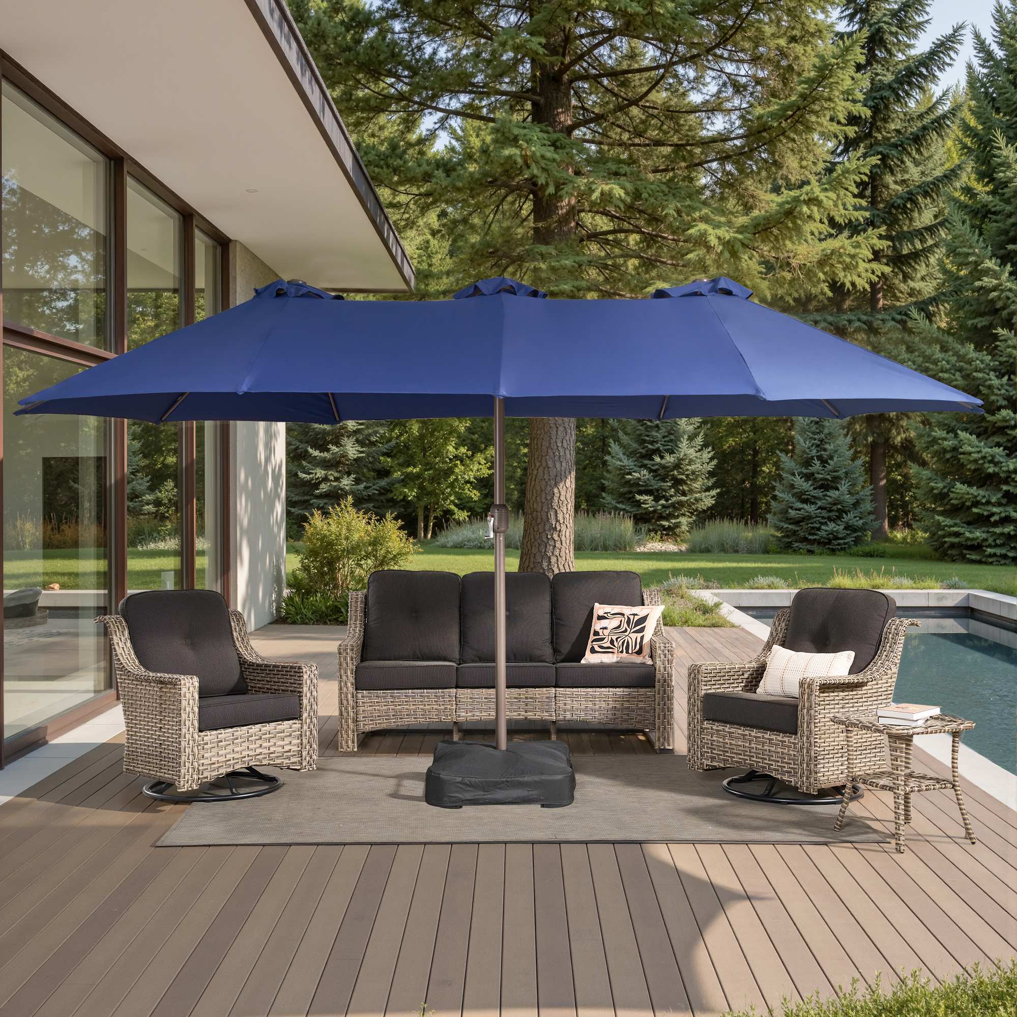 OVIOS 15FT Double-Sided Patio Market Umbrella with Base
