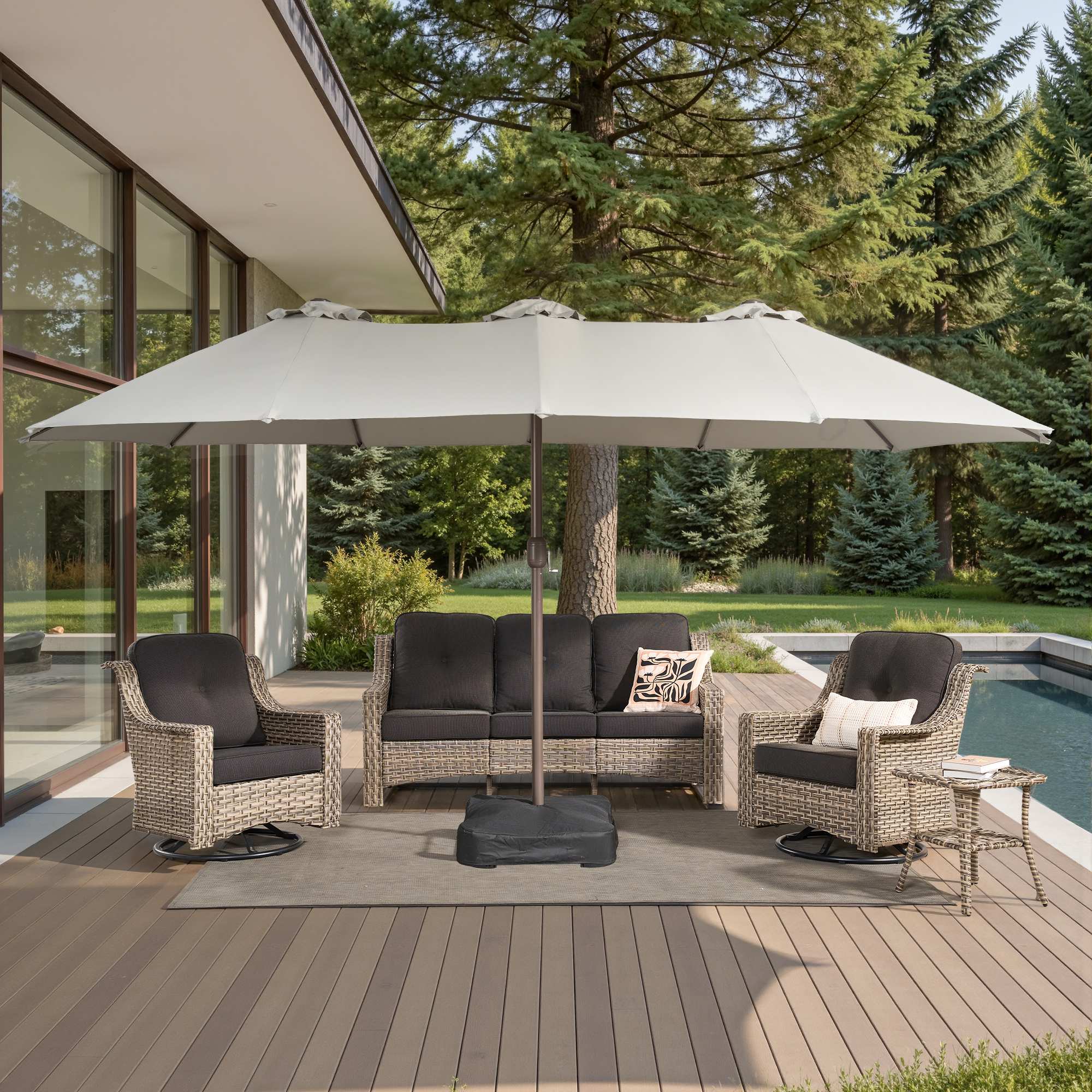 OVIOS 15FT Double-Sided Patio Market Umbrella with Base