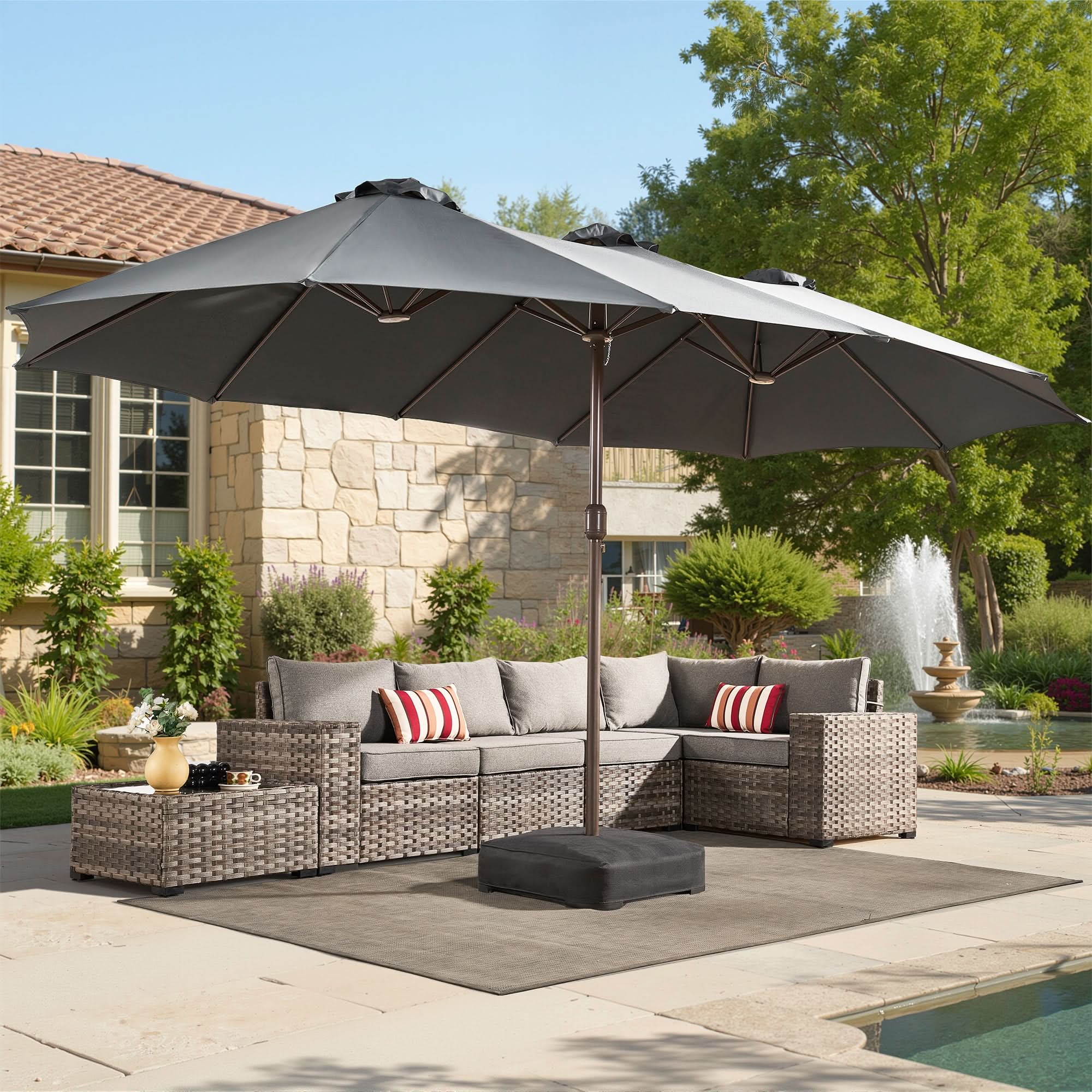 Ovios Outdoor Patio Umbrella – Double-Sided Rectangular Market Umbrella with Base