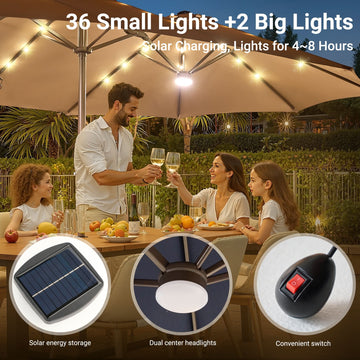 1 outdoor patio market umbrella with solar power led lights OVIOS LED Patio Umbrella