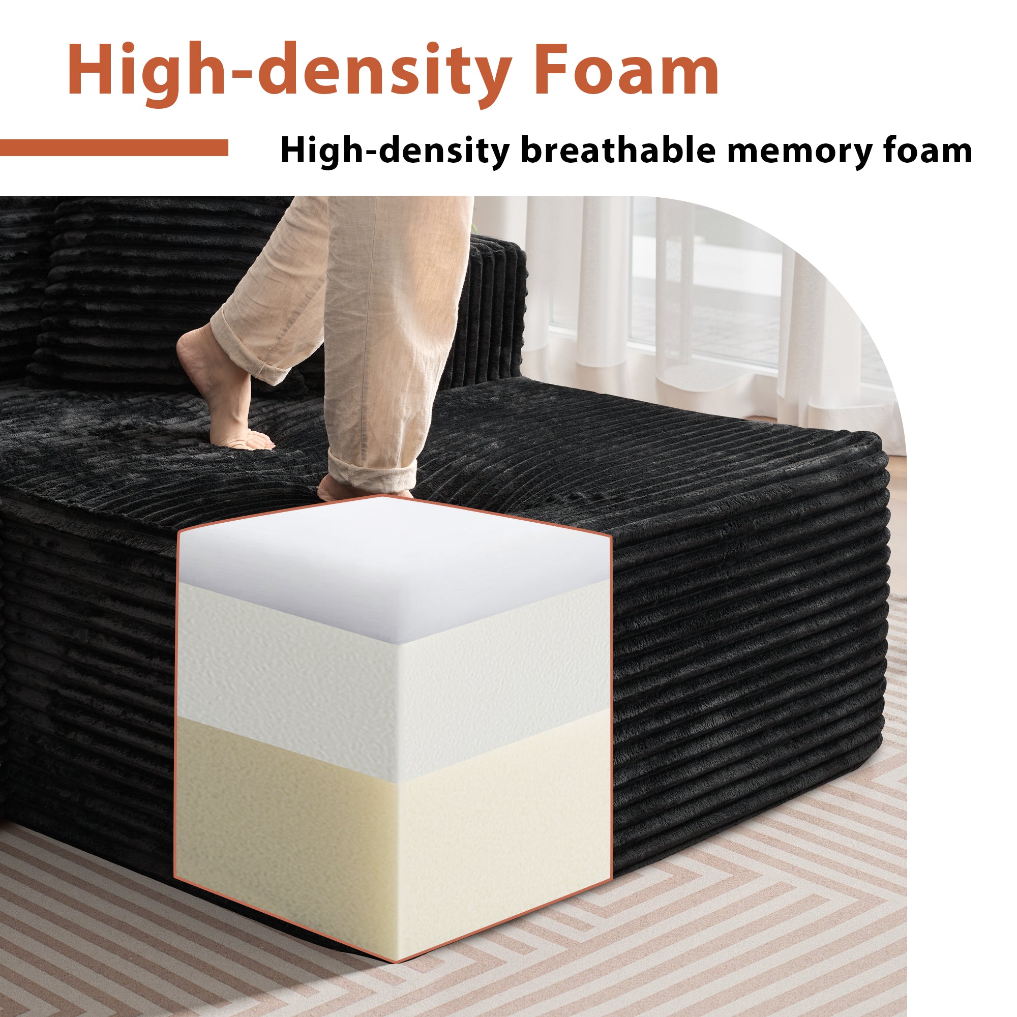OVIOS 134" U-Shape Modular Couch , Plush Corduroy Fabric, No Assembly Required
