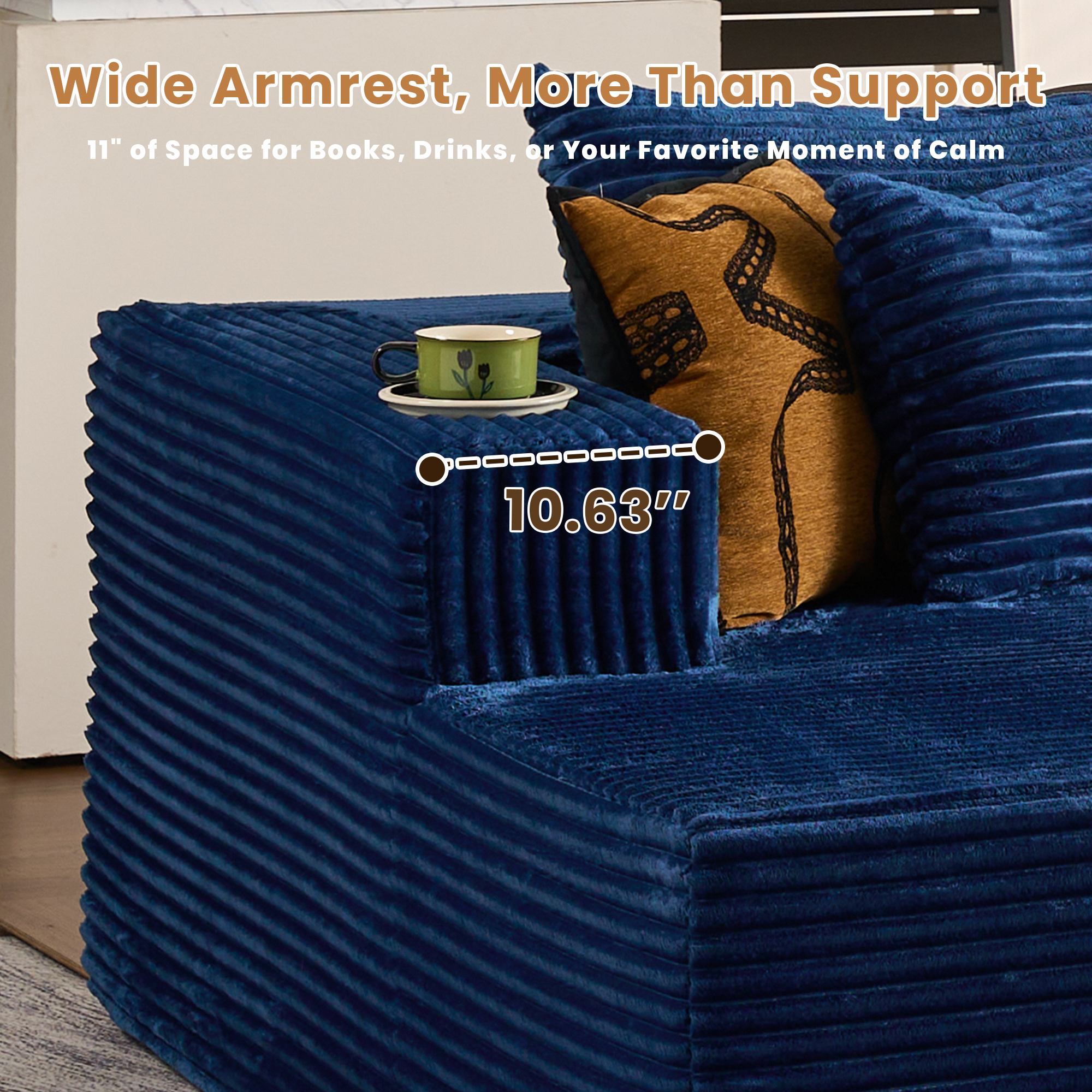 OVIOS 134" U-Shape Modular Couch , Plush Corduroy Fabric, No Assembly Required