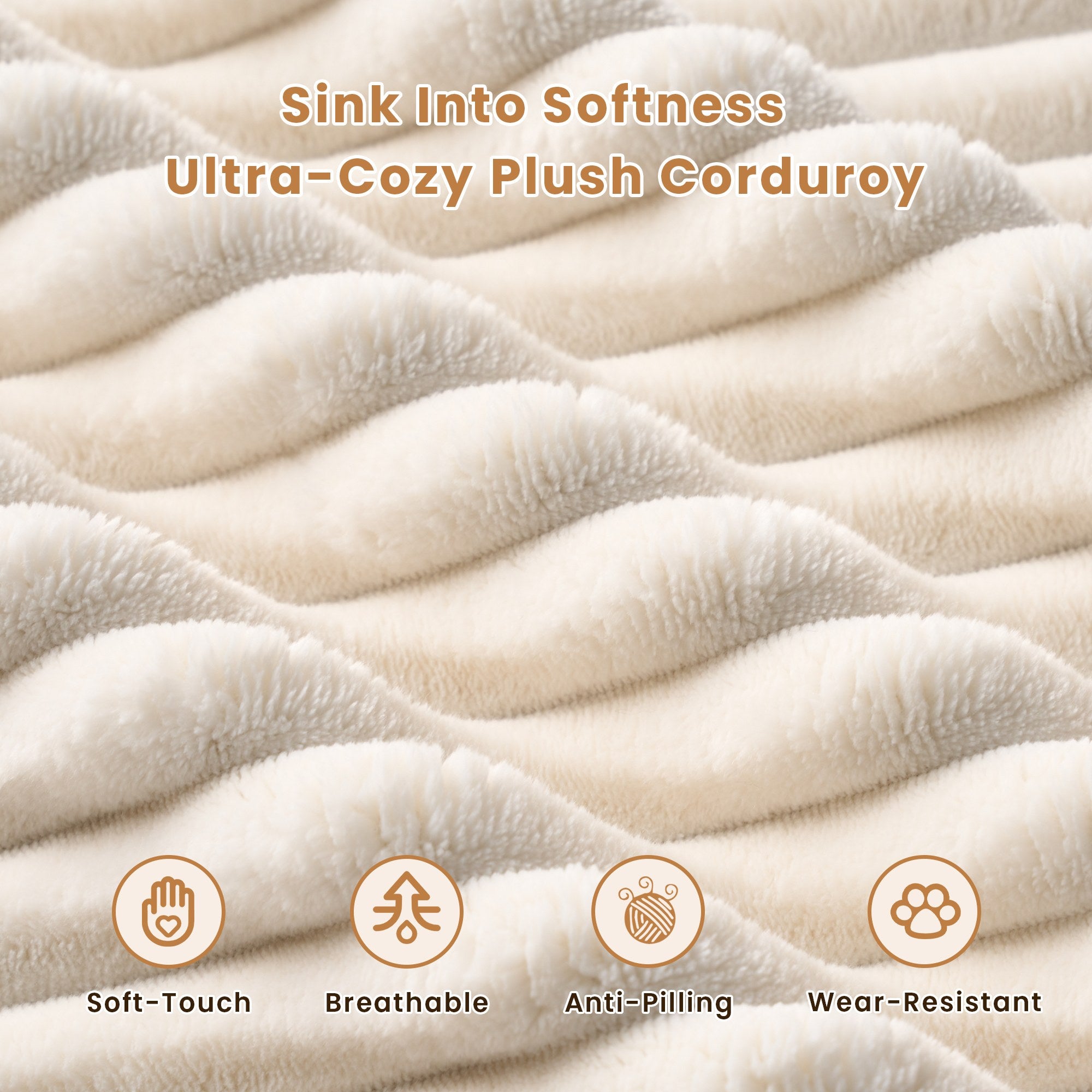 OVIOS plush corduroy couch fabric texture, soft-touch, breathable, anti-pilling, wear-resistant.White Corduroy C