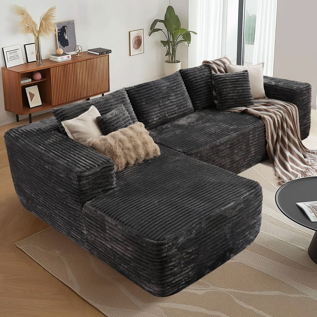 104" L Shape Modular Couch Chaise Plush Corduroy Fabric No Assembly Required