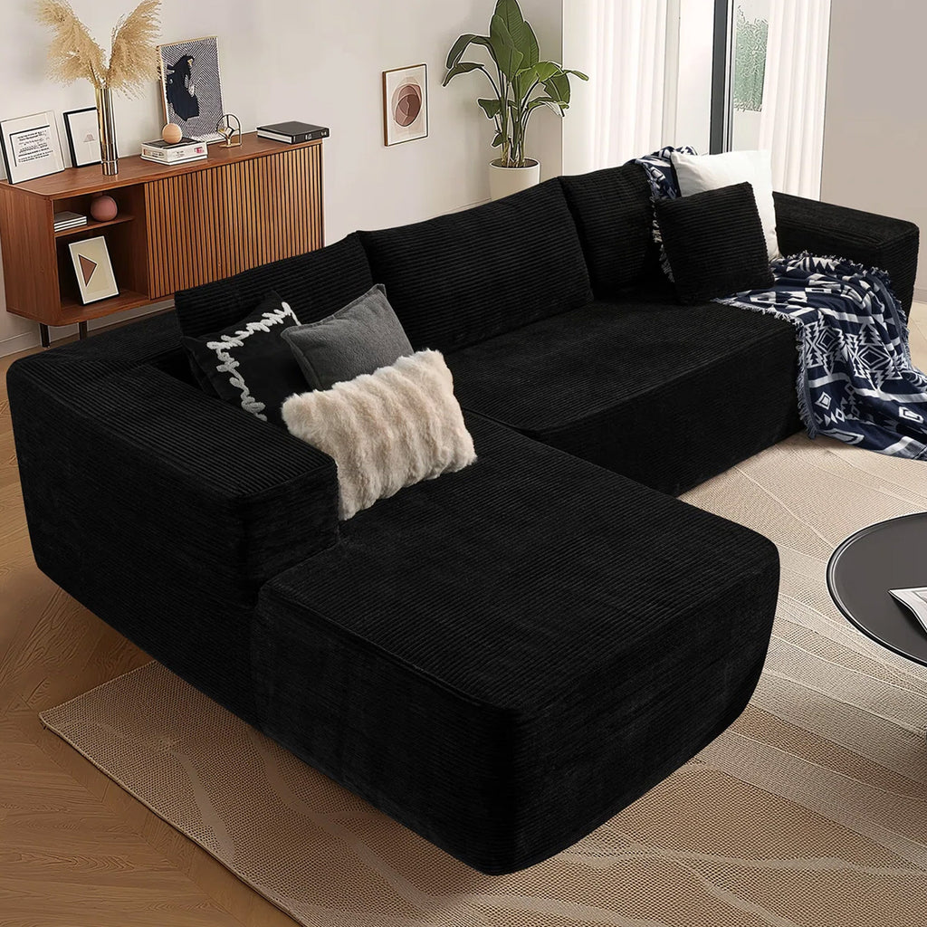 104" L Shape Modular Couch Chaise Corduroy Fabric No Assembly Required