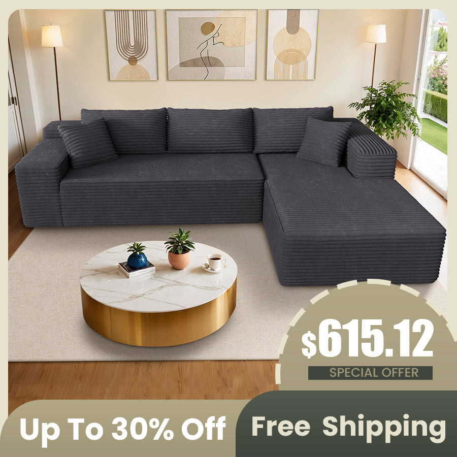 Ovios 104" L-Shape Modular Couch with Chaise, Plush Corduroy Fabric, No Assembly Required