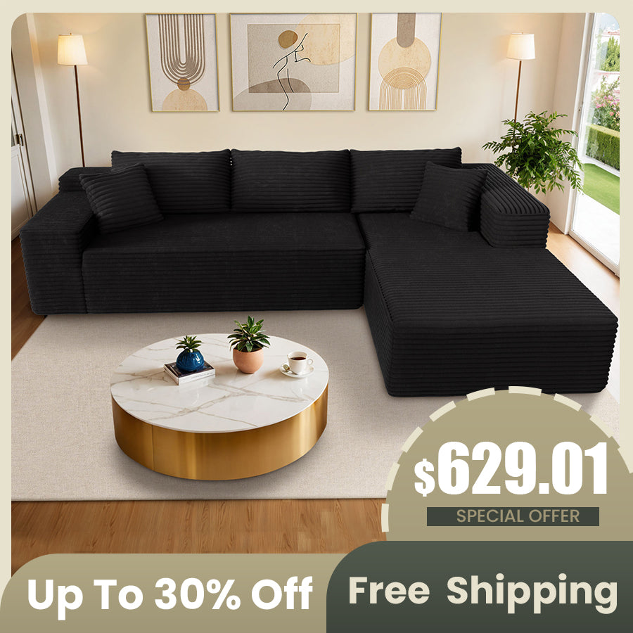 Ovios 104" L-Shape Modular Couch with Chaise, Plush Corduroy Fabric, No Assembly Required