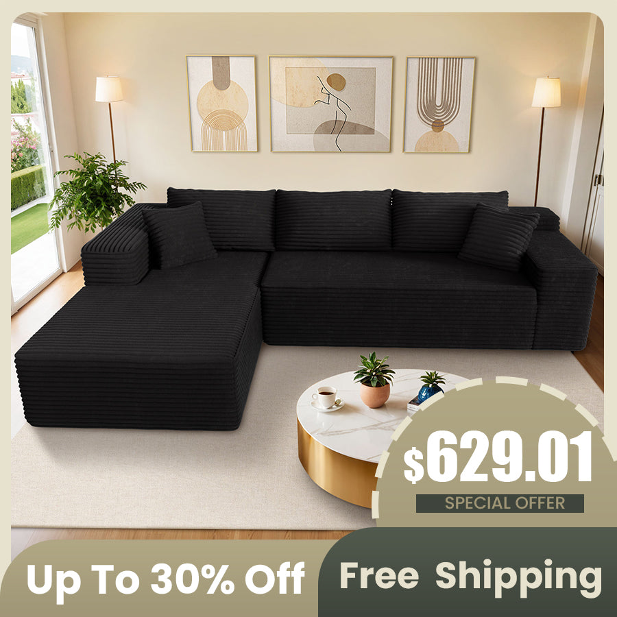 Ovios 104" L-Shape Modular Couch with Chaise, Plush Corduroy Fabric, No Assembly Required
