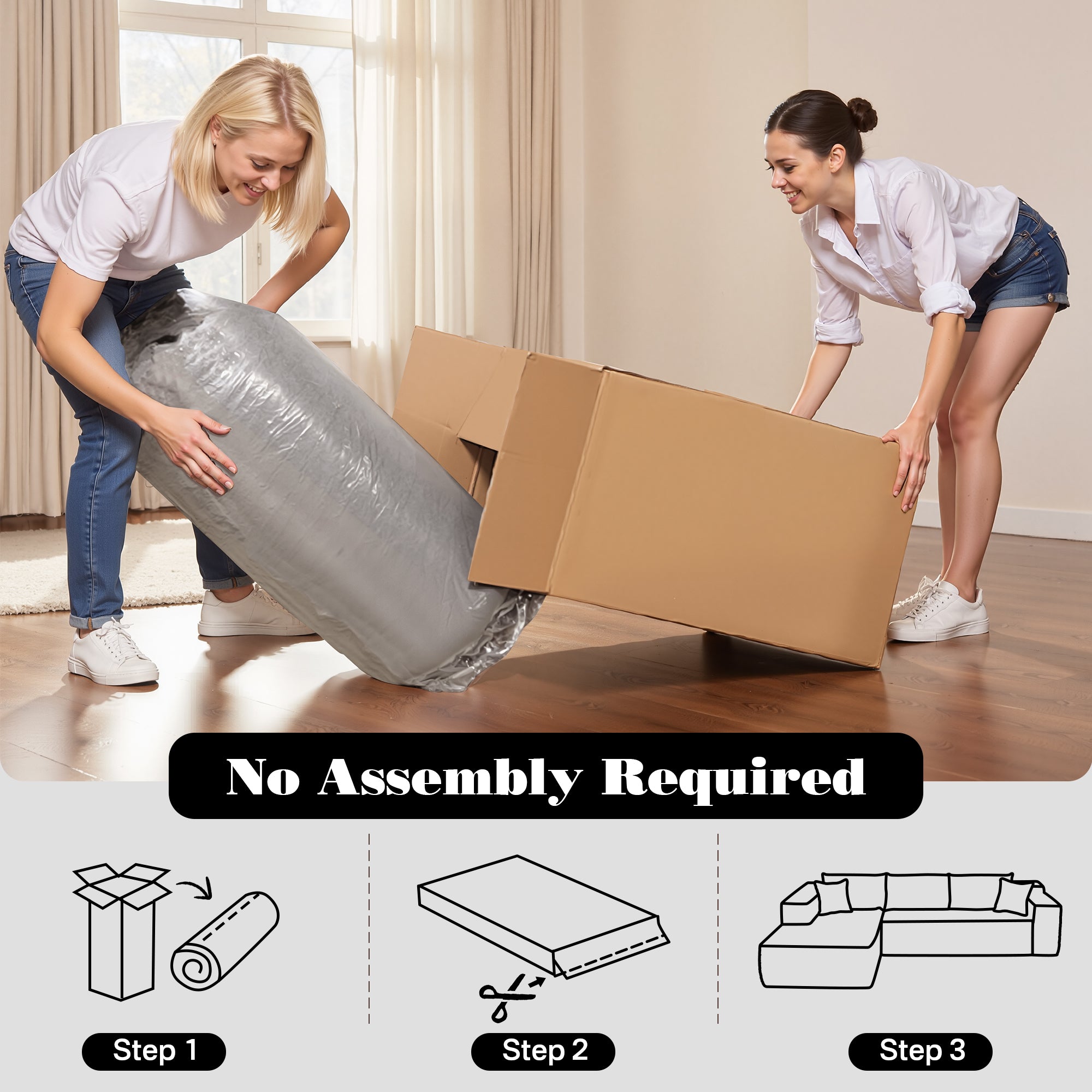 OVIOS 104" L-Shape Modular Couch with Chaise,Corduroy Fabric,No Assembly Required