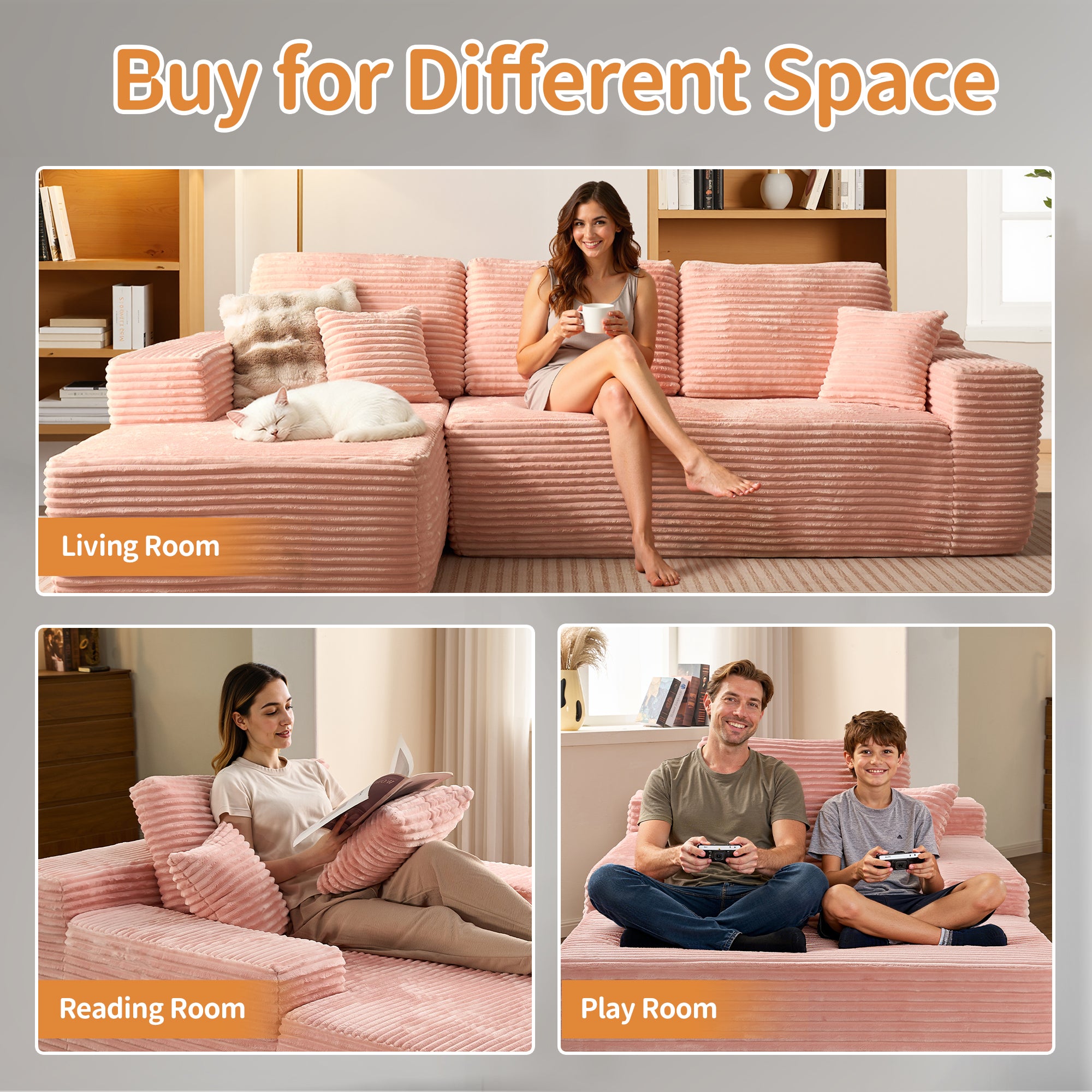 OVIOS Cloud Sectional Couch with Comfy Chaise