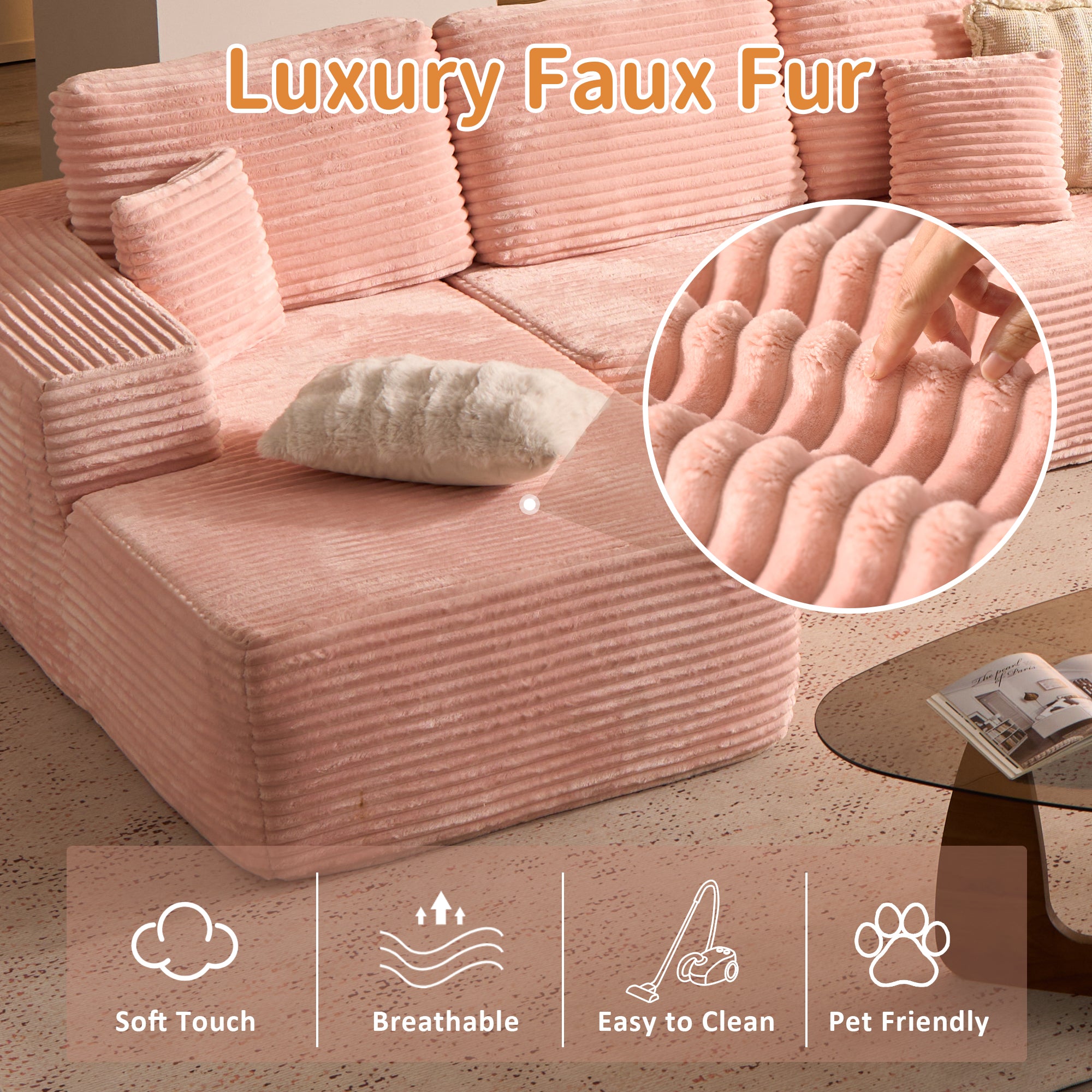 OVIOS Cloud Sectional Couch with Comfy Chaise