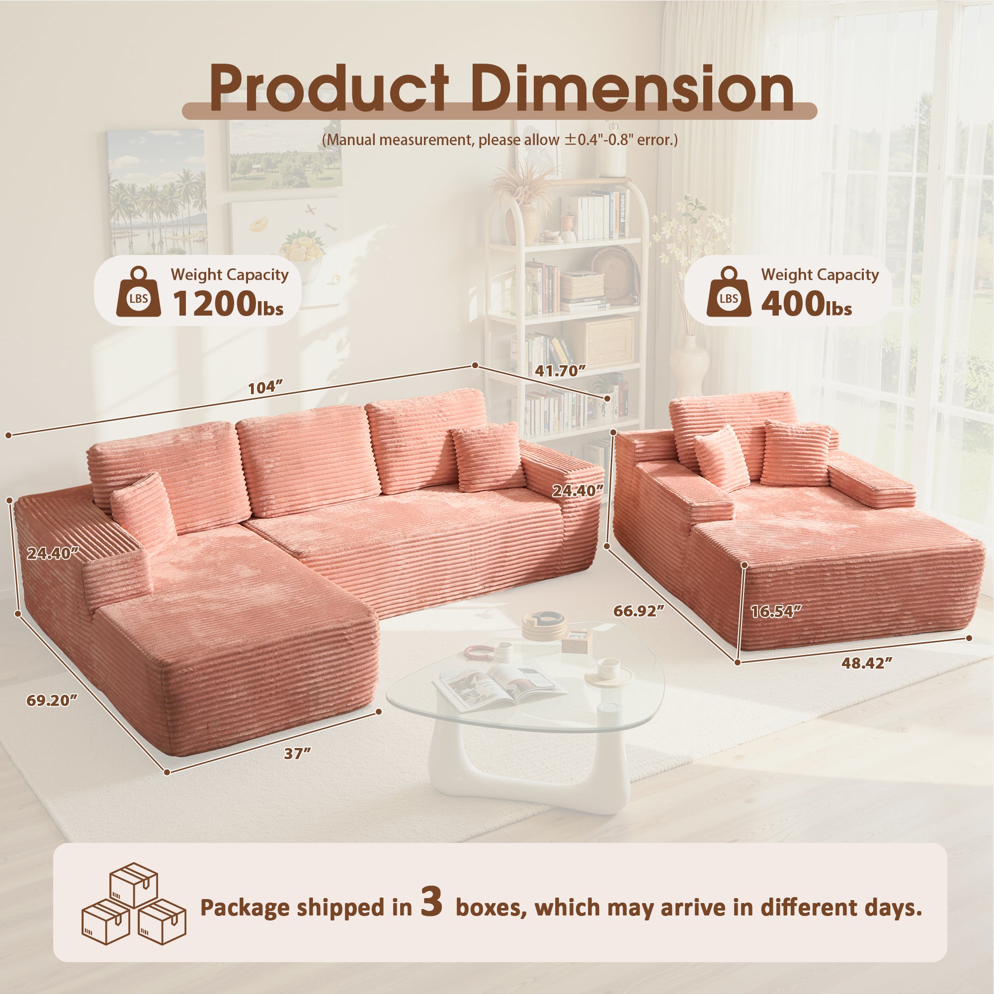 OVIOS Cloud Sectional Couch with Comfy Chaise