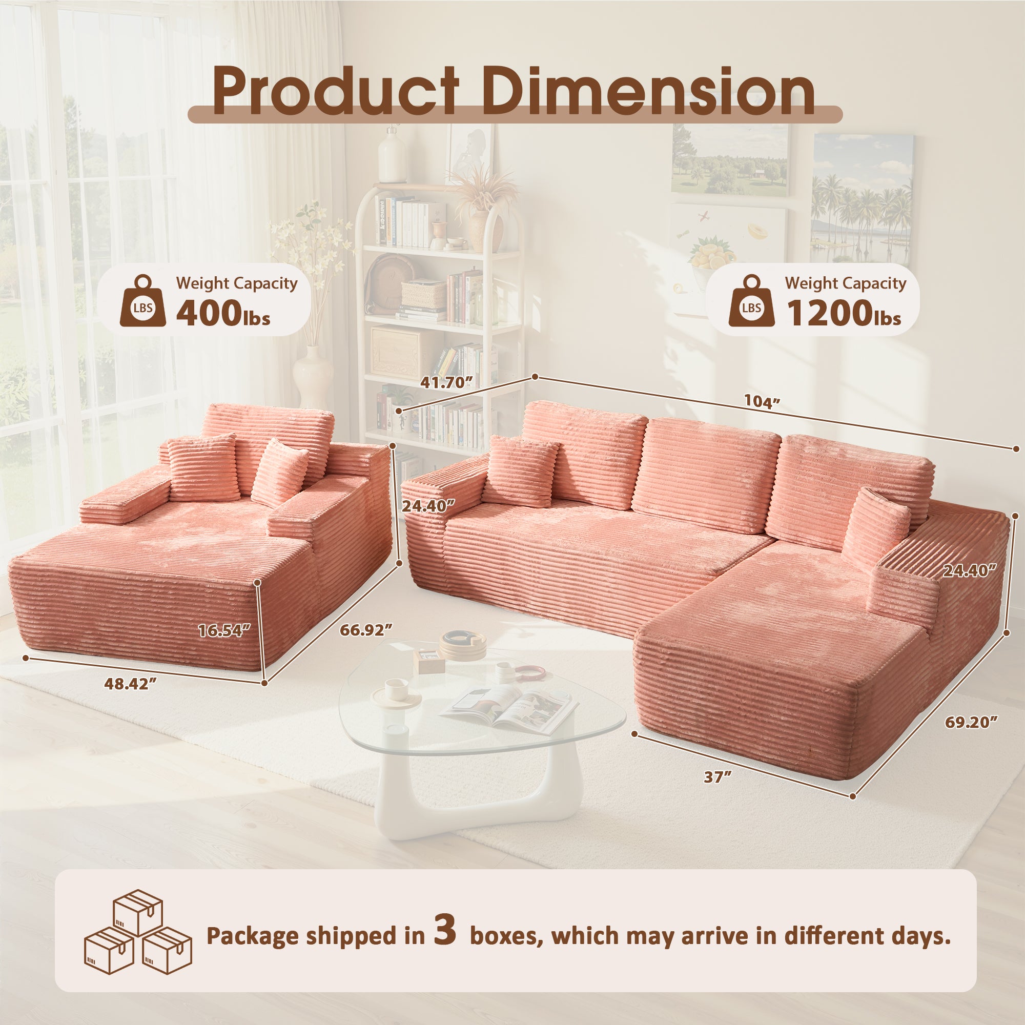 OVIOS Cloud Sectional Couch with Comfy Chaise