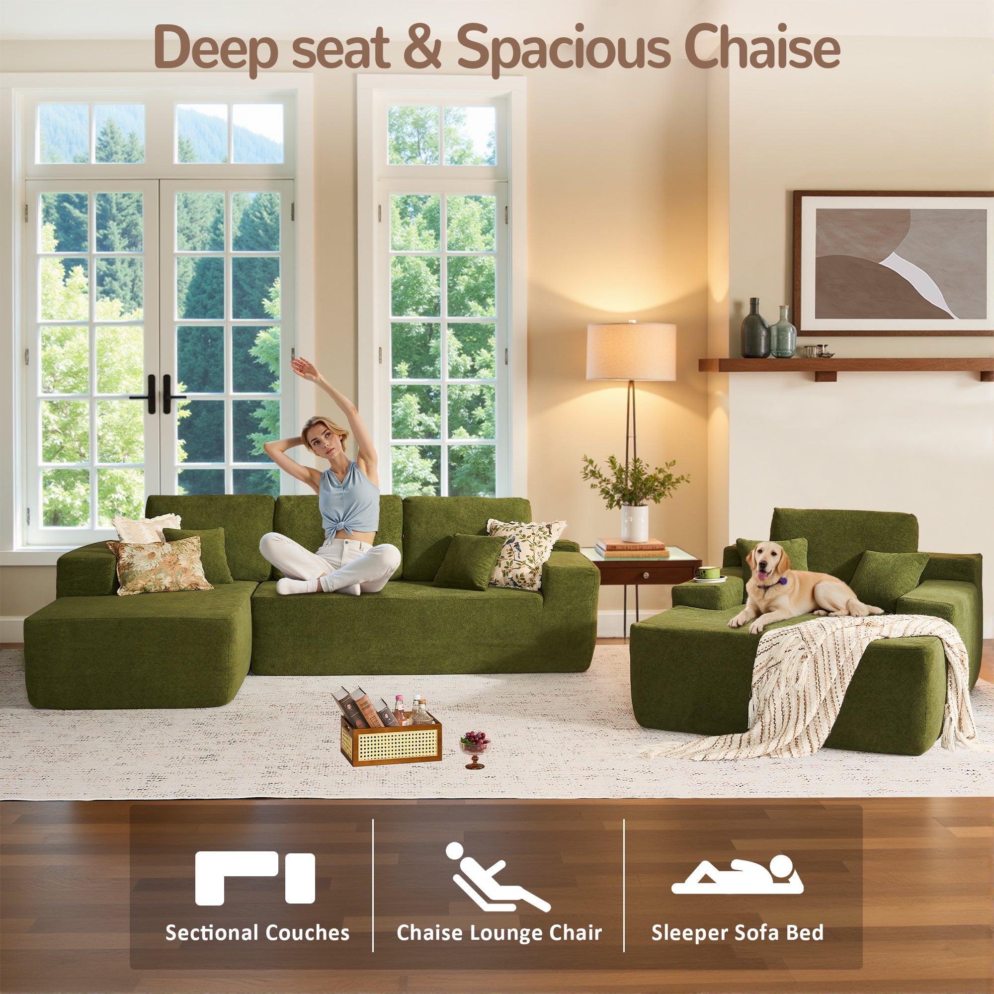 OVIOS Cloud Sectional Couch with Comfy Chaise