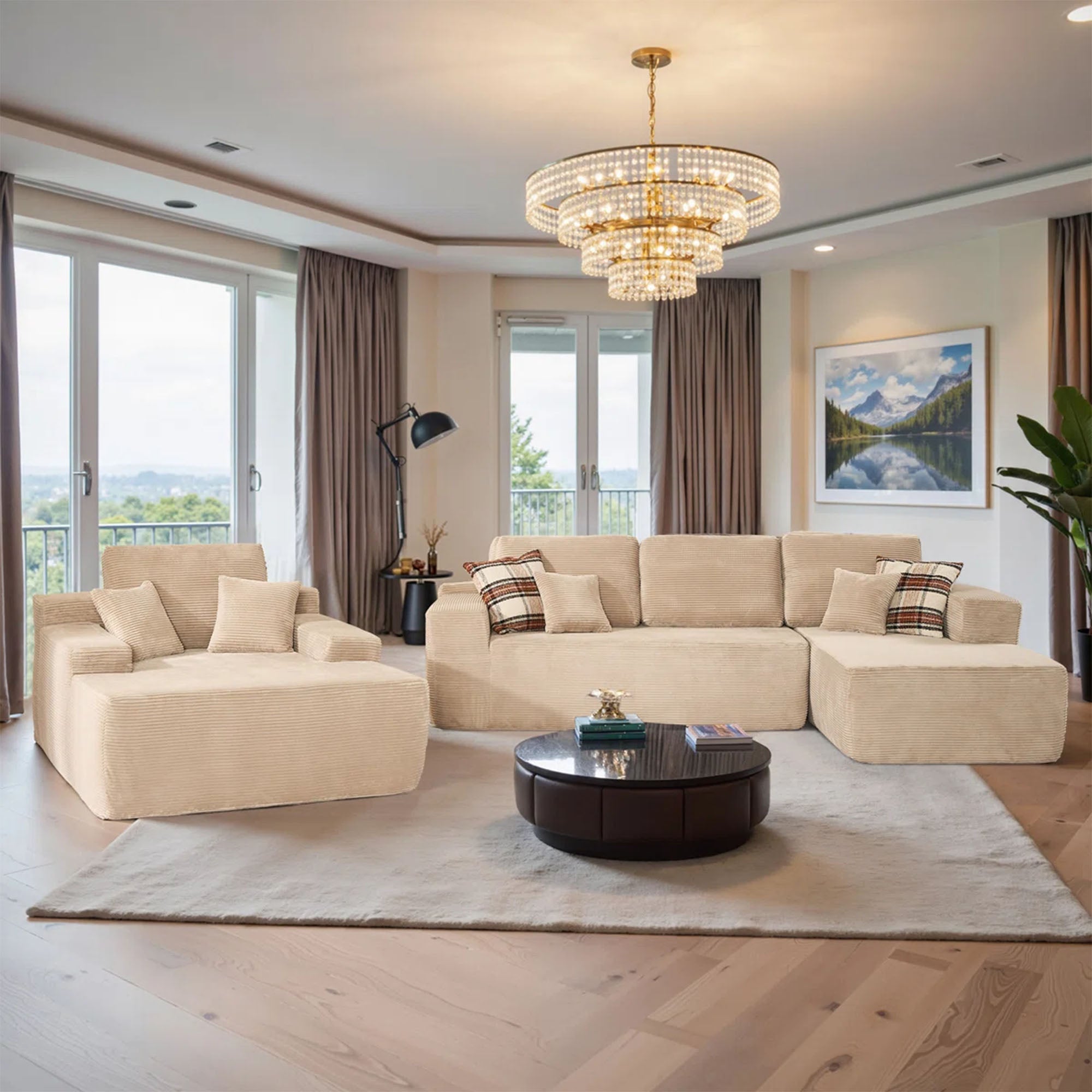 OVIOS Cloud Sectional Couch with Comfy Chaise