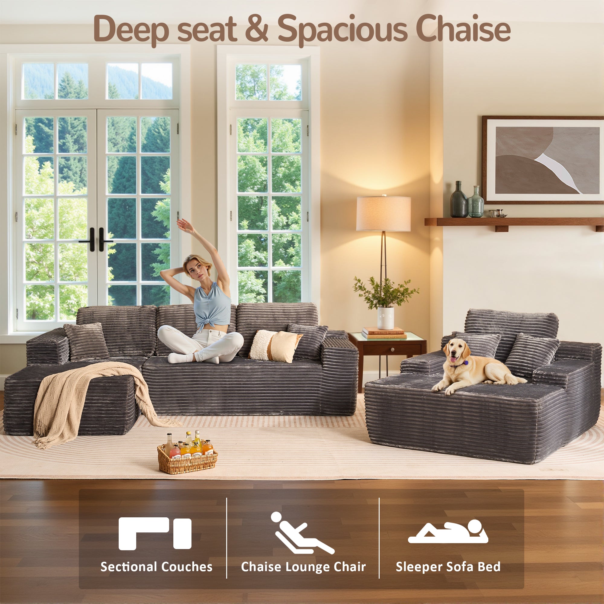 OVIOS Cloud Sectional Couch with Comfy Chaise