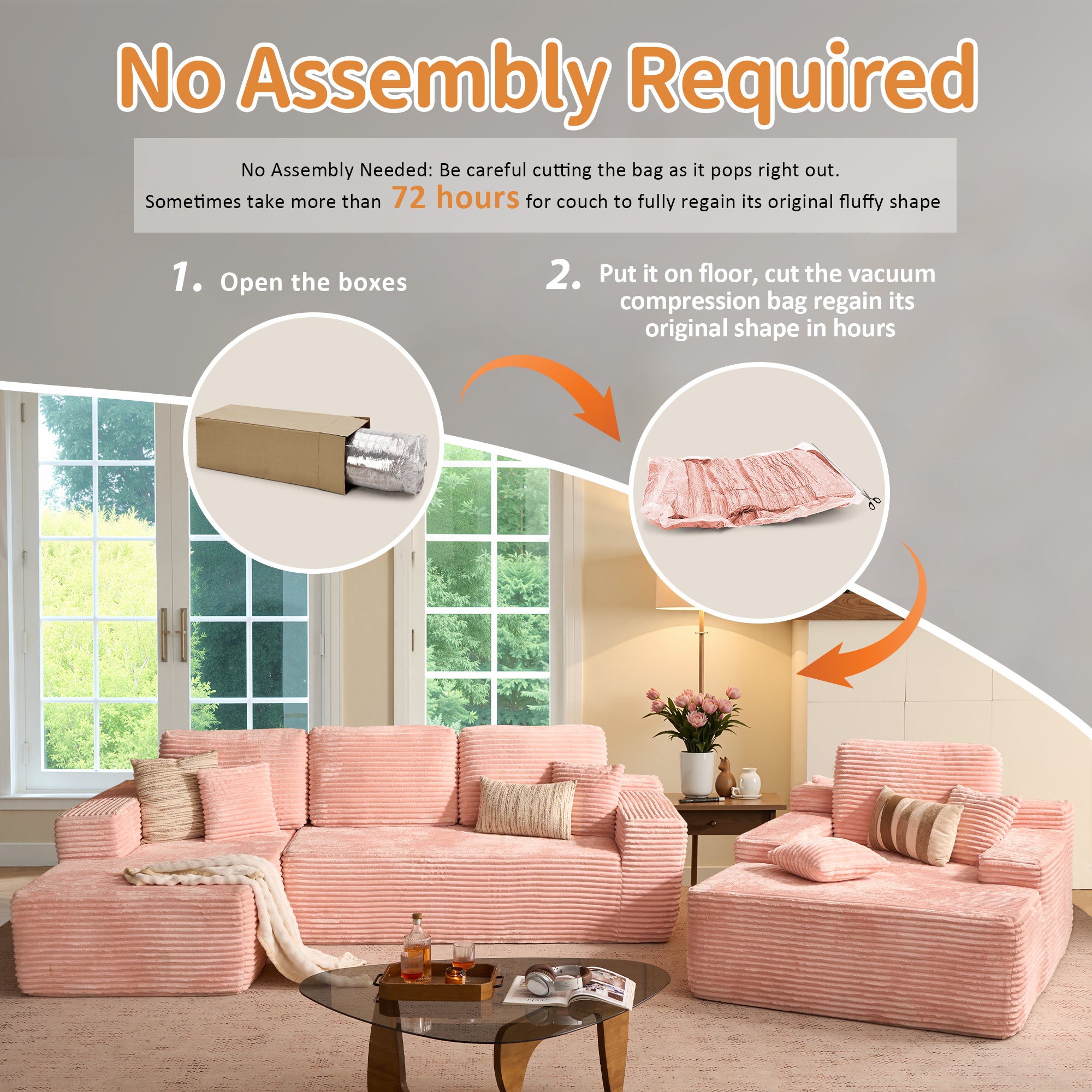 OVIOS Cloud Sectional Couch with Comfy Chaise