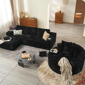 OVIOS Modern 3-Piece Sectional Sofa Set With Loveseat & Chaise Lounge, No-Assembly Design