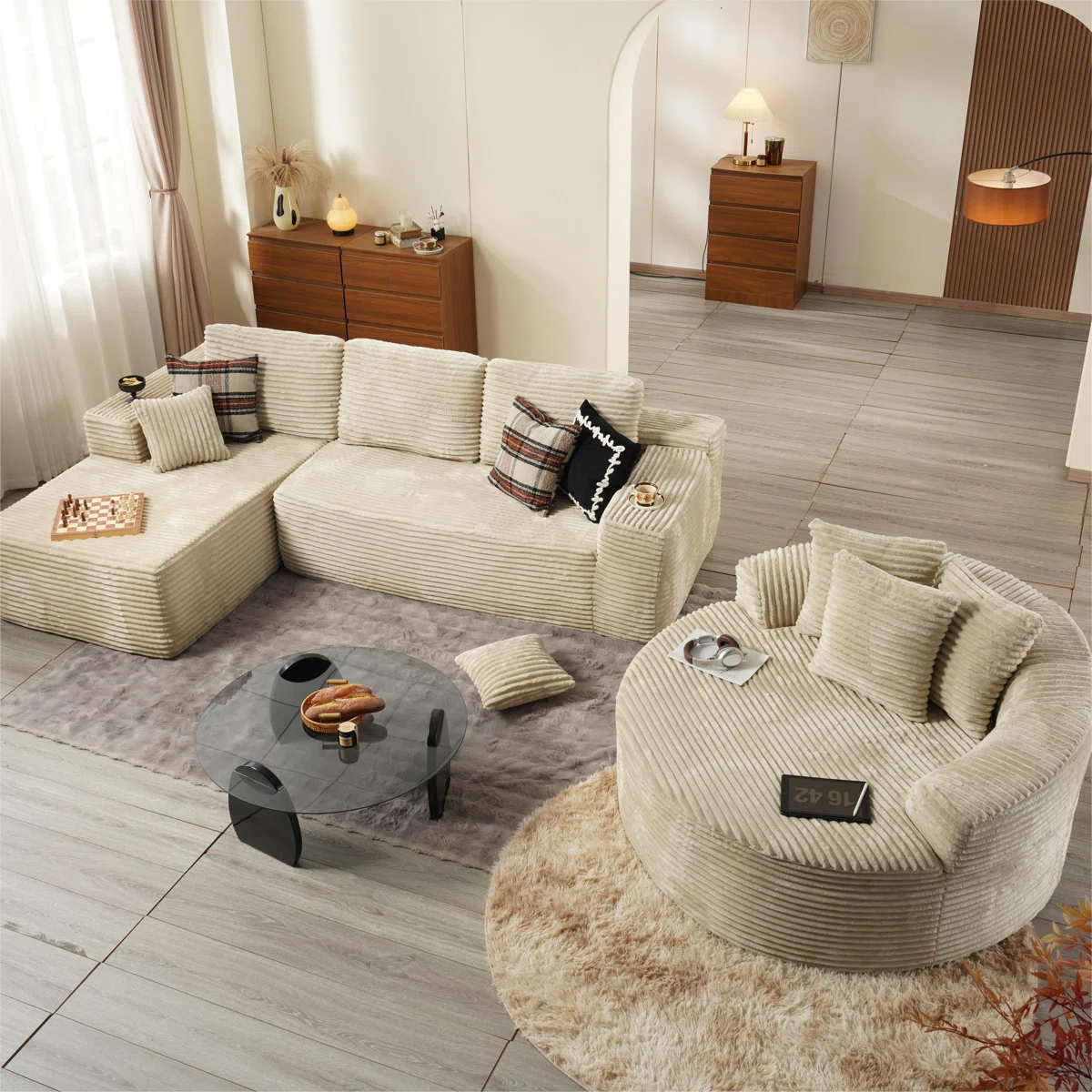 OVIOS Modern 3-Piece Sectional Sofa Set With Loveseat & Chaise Lounge, No-Assembly Design