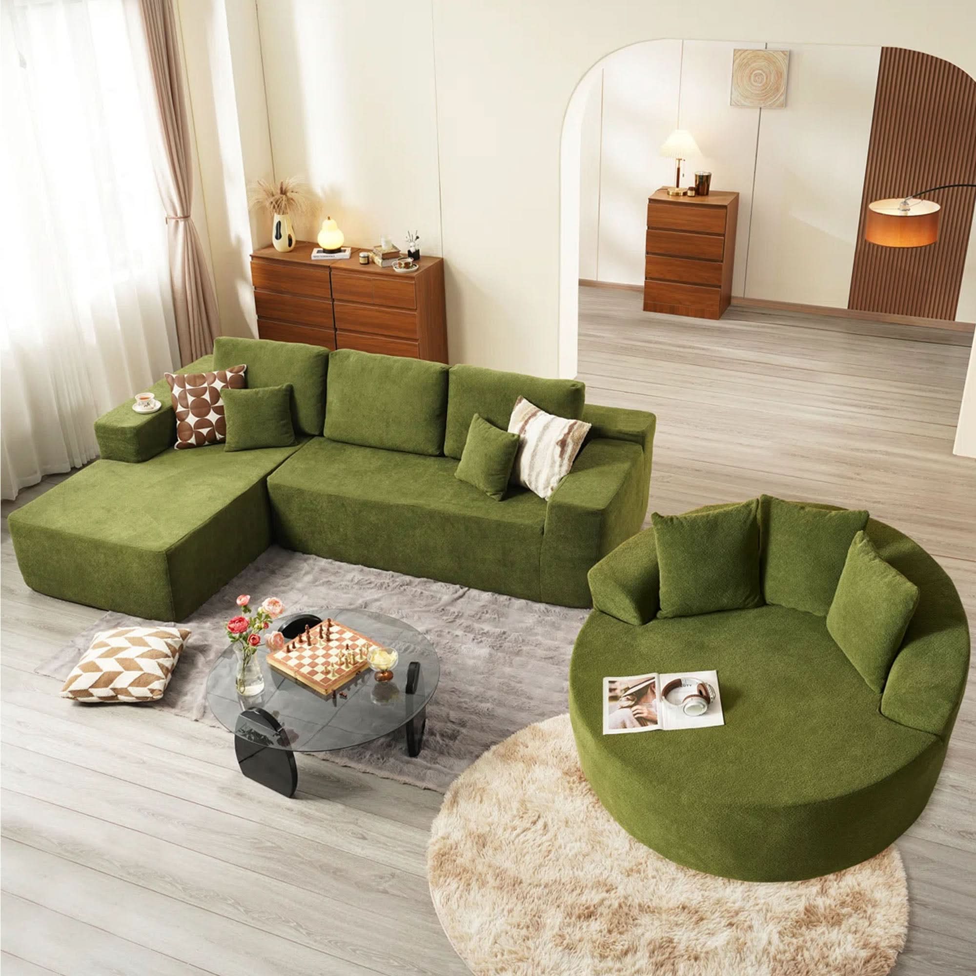 OVIOS Modern 3-Piece Sectional Sofa Set With Loveseat & Chaise Lounge, No-Assembly Design