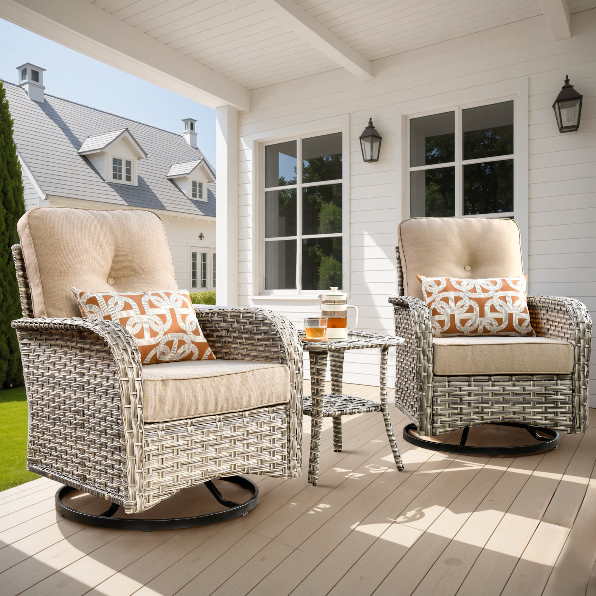 OVIOS 3-Piece Patio Swivel Chair Set with Side Table