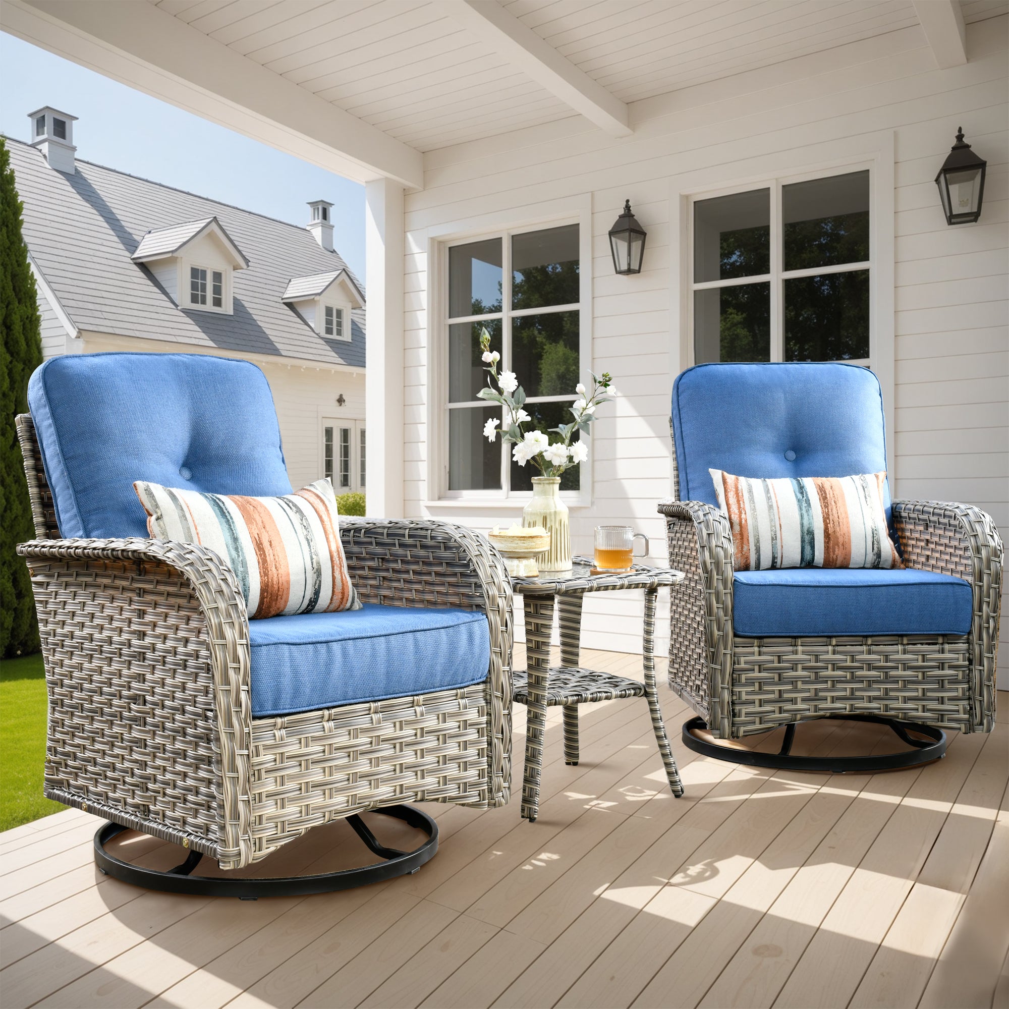 Patio Swivel Chair 3-Piece Set