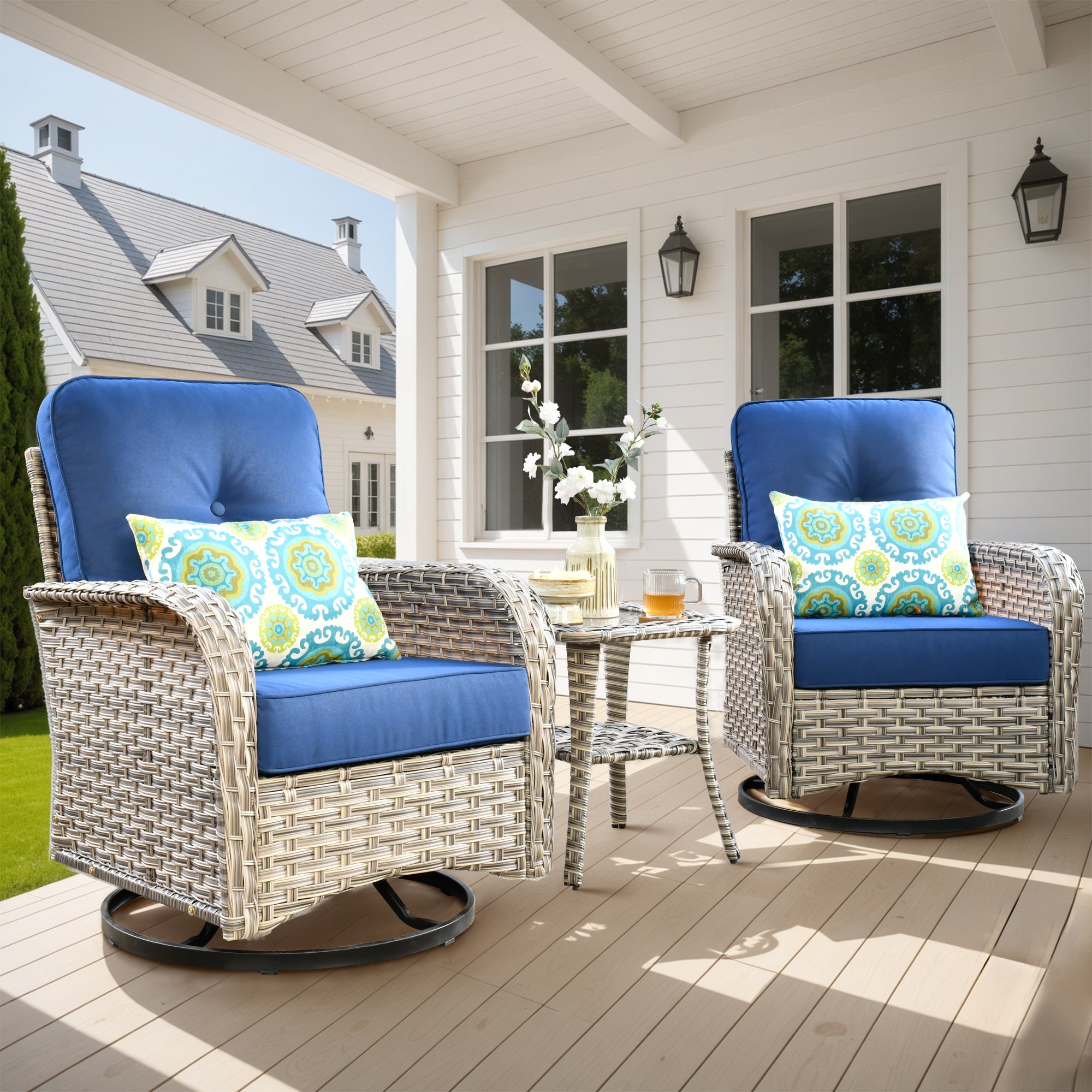 OVIOS 3-Piece Patio Swivel Chair Set with Side Table