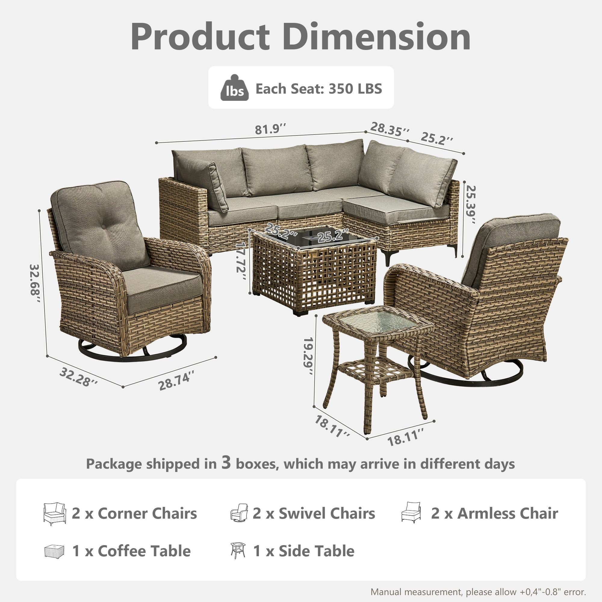 OVIOS Outdoor Wicker Patio Conversation Set with Swivel Rocking Chairs for Backyard