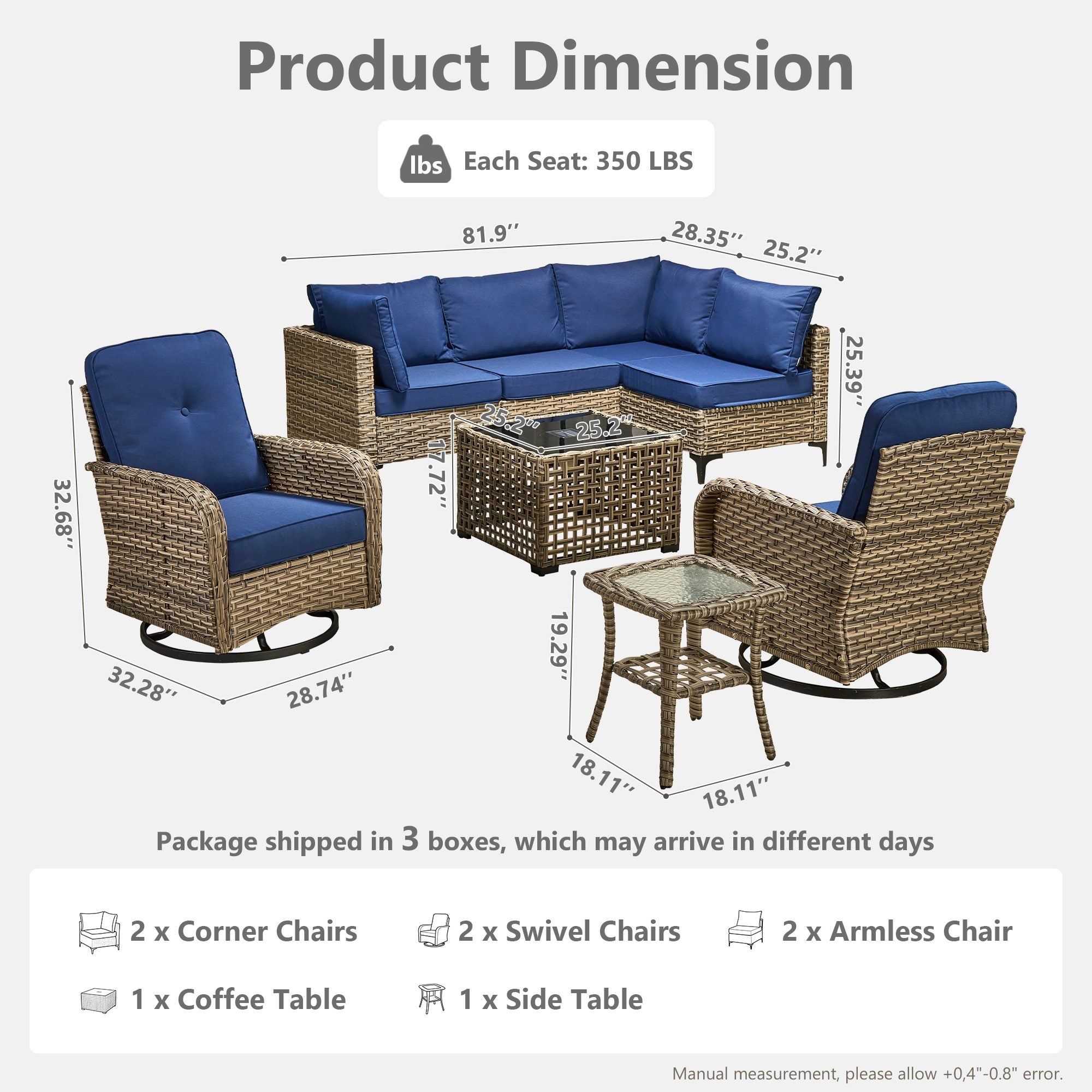 OVIOS Outdoor Wicker Patio Conversation Set with Swivel Rocking Chairs for Backyard