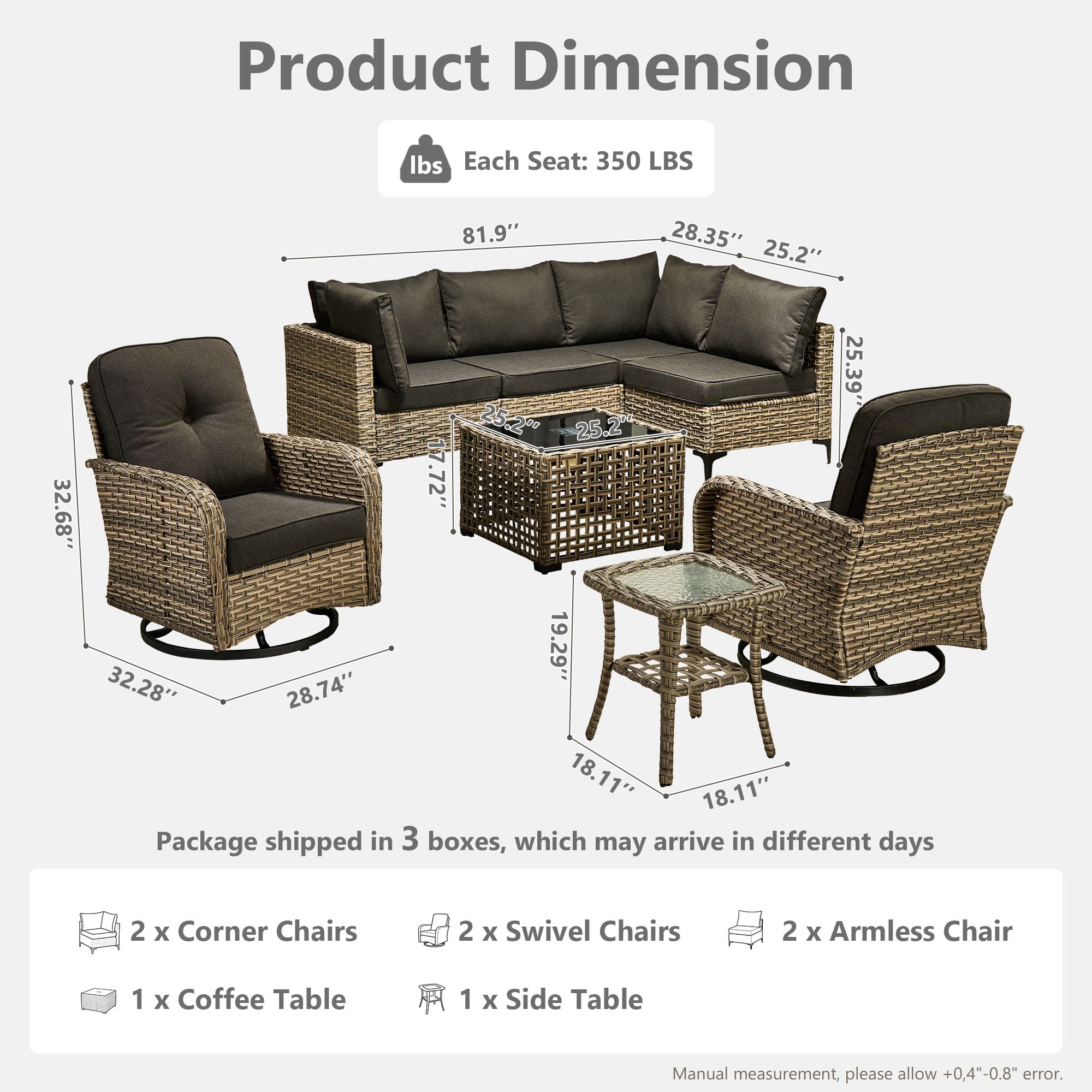OVIOS Outdoor Wicker Patio Conversation Set with Swivel Rocking Chairs for Backyard