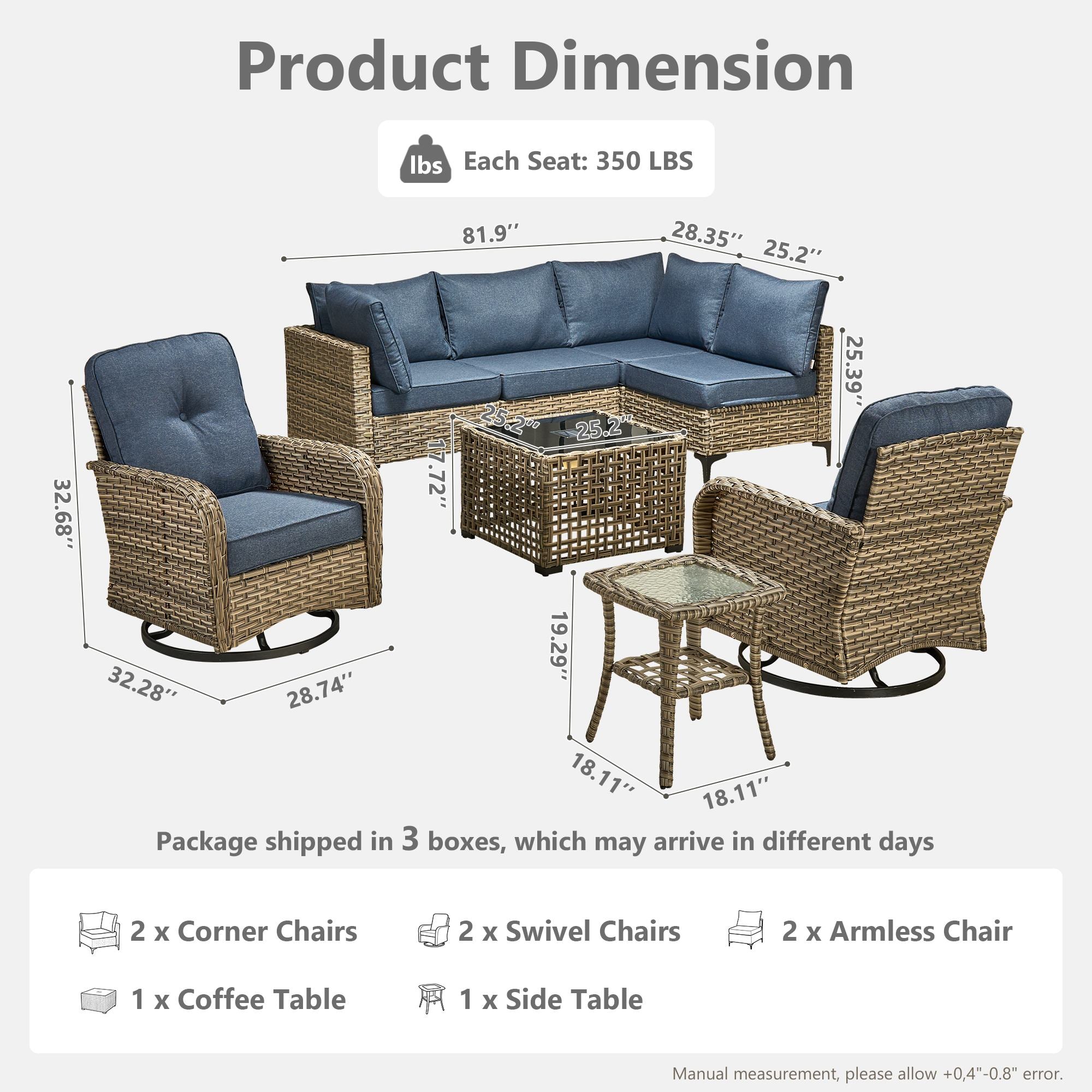 OVIOS Outdoor Wicker Patio Conversation Set with Swivel Rocking Chairs for Backyard