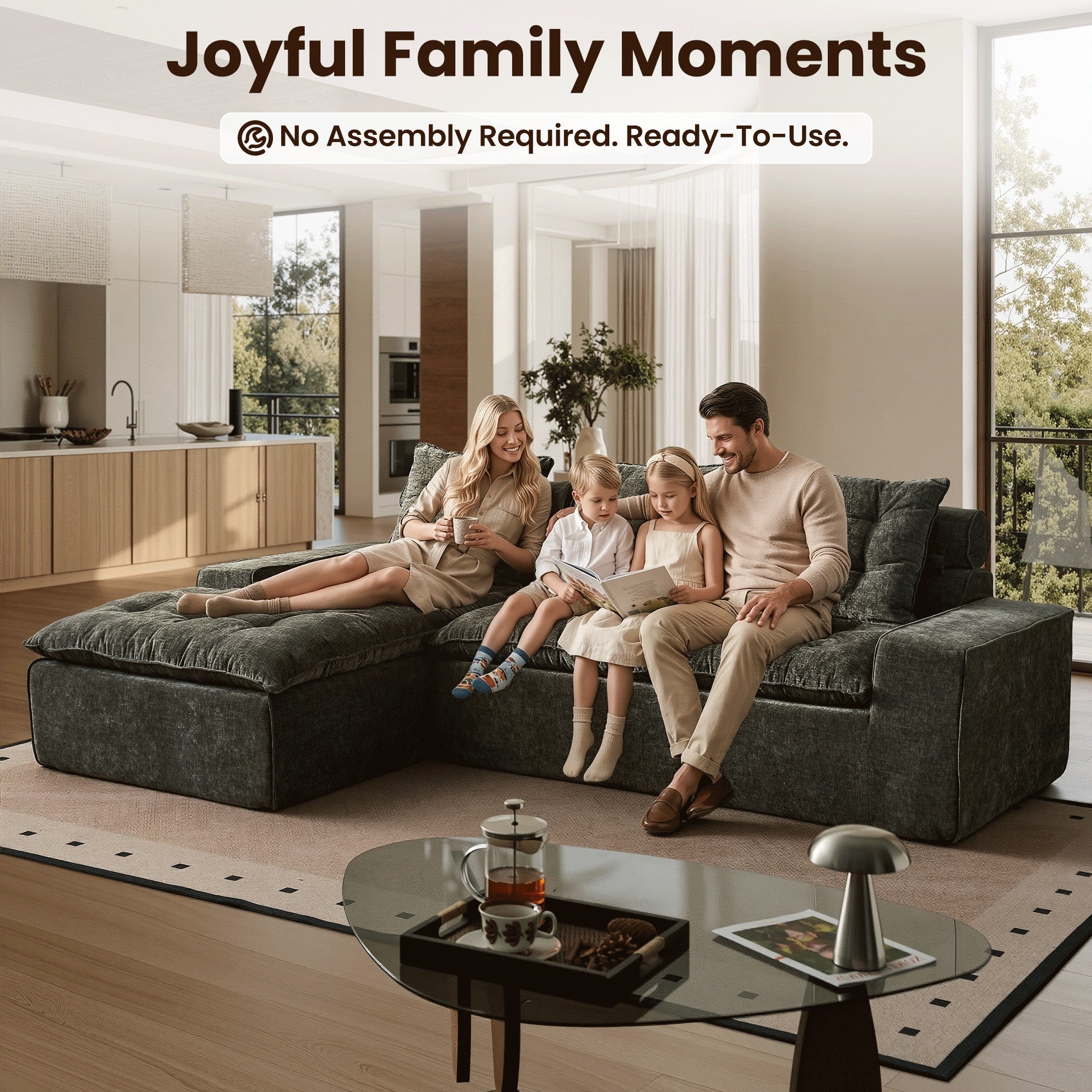 OVIOS Cloud Boneless Sectional Sofa with L Shaped Chaise Modular Chenille Couch for Living Room