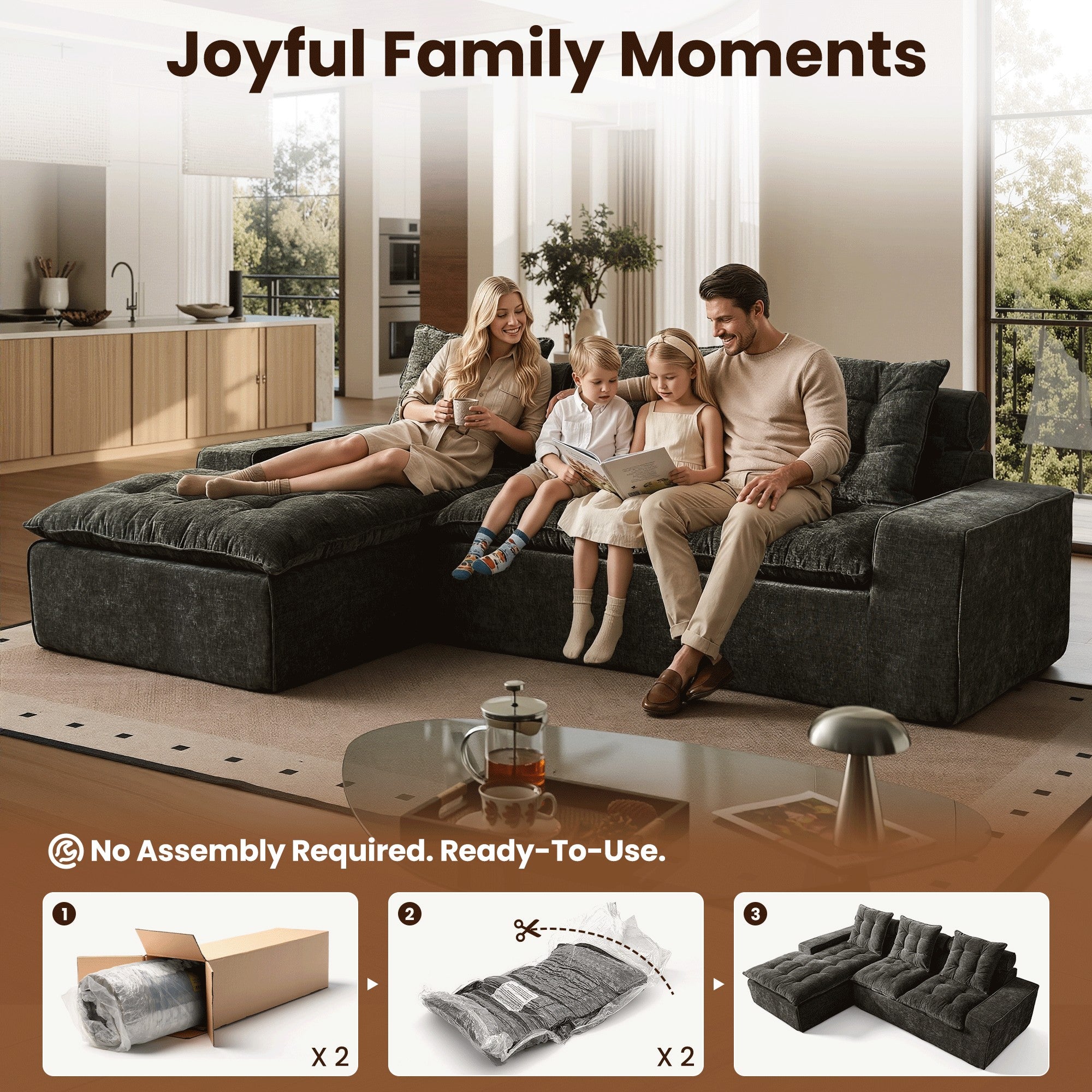 OVIOS Cloud Boneless Sectional Sofa with L Shaped Chaise Modular Chenille Couch for Living Room