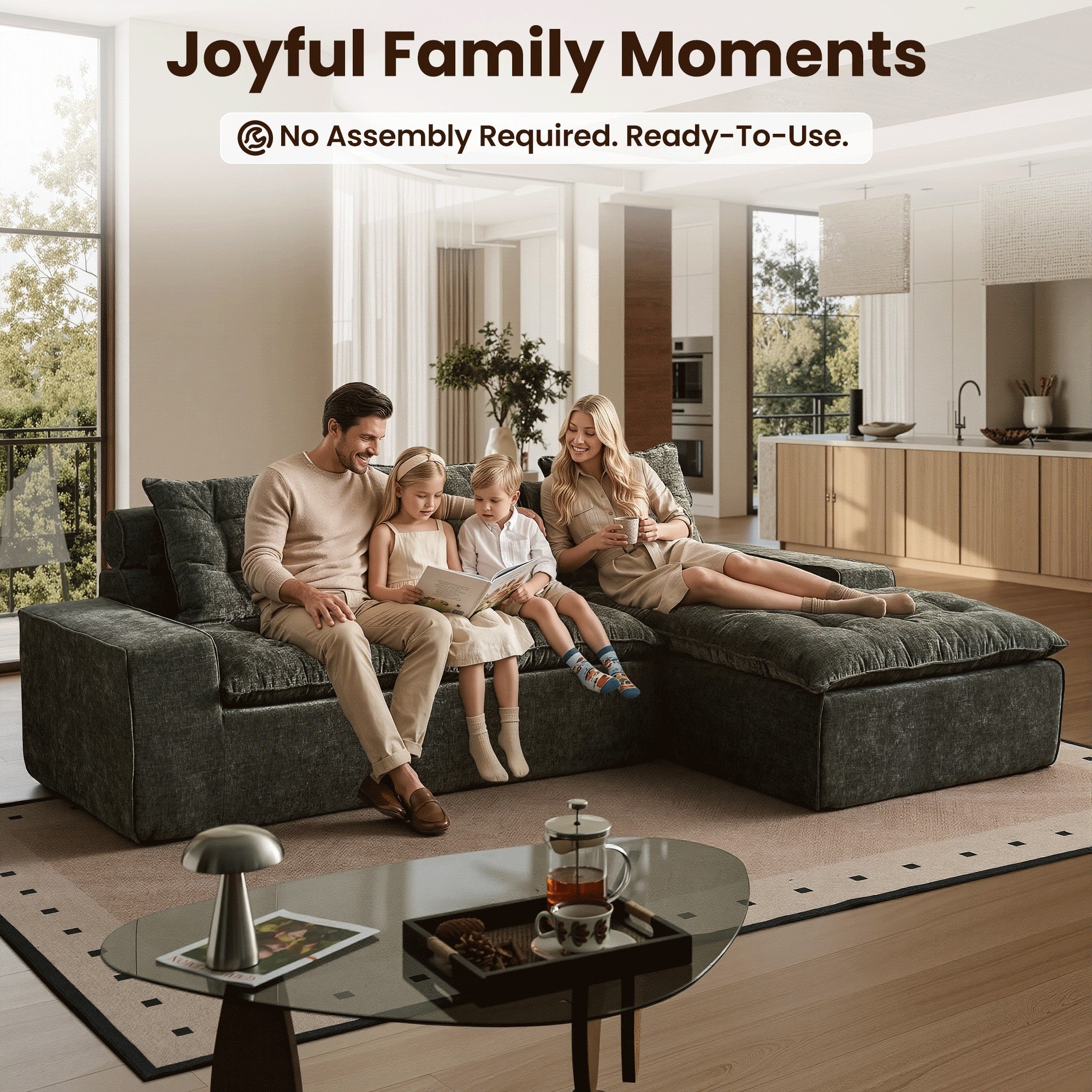 OVIOS Cloud Boneless Sectional Sofa with L Shaped Chaise Modular Chenille Couch for Living Room
