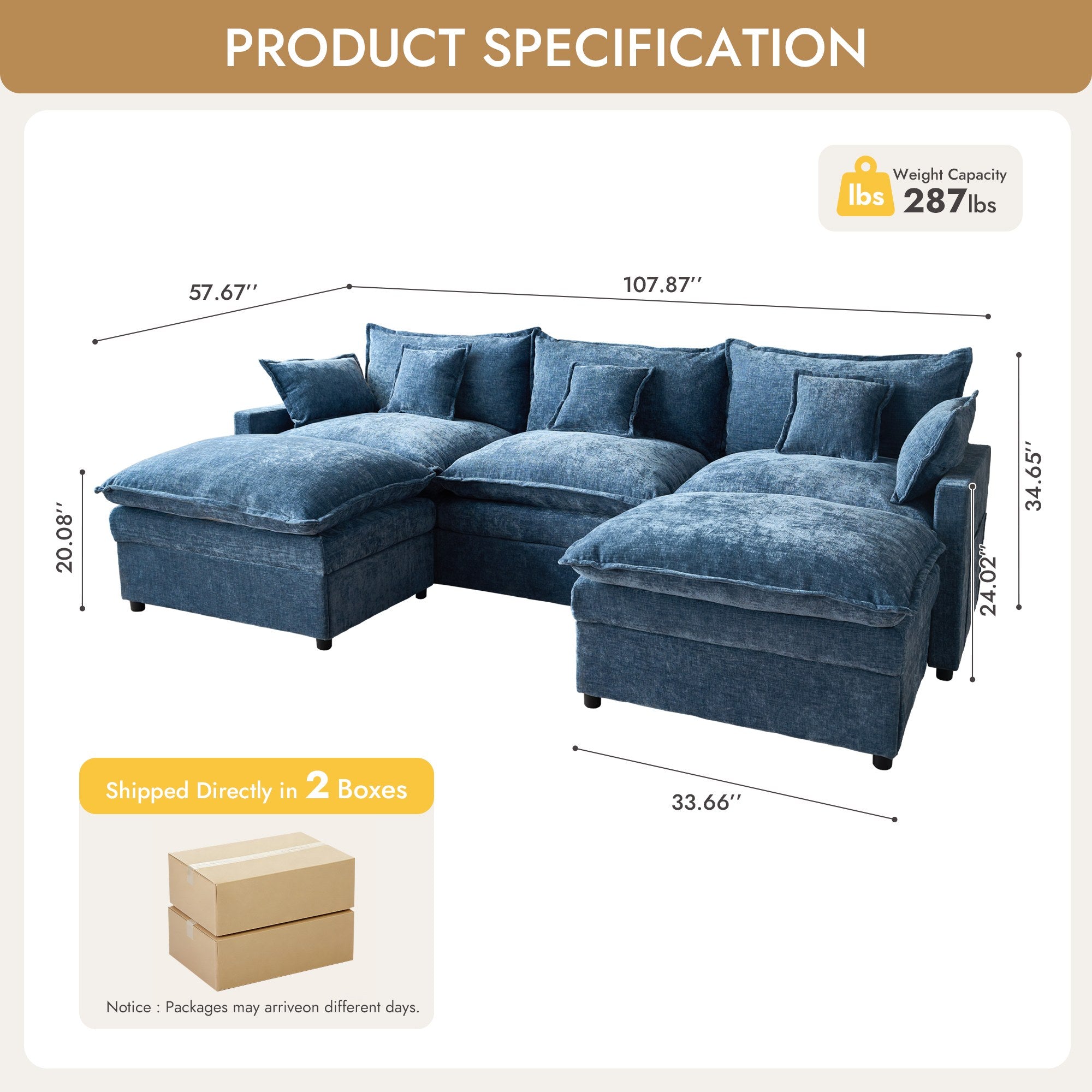 OVIOS Chenille Modular Sectional Sofa with Ottoman, Free Combination